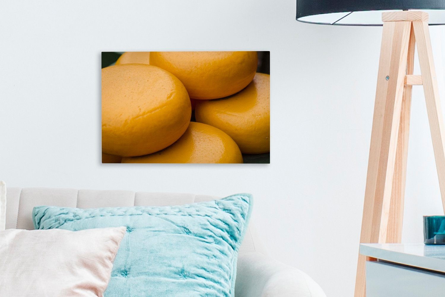 Aufhängefertig, - St), - Leinwandbild OneMillionCanvasses® Niederlande, Wandbild Gouda Käse cm Leinwandbilder, Wanddeko, 30x20 (1