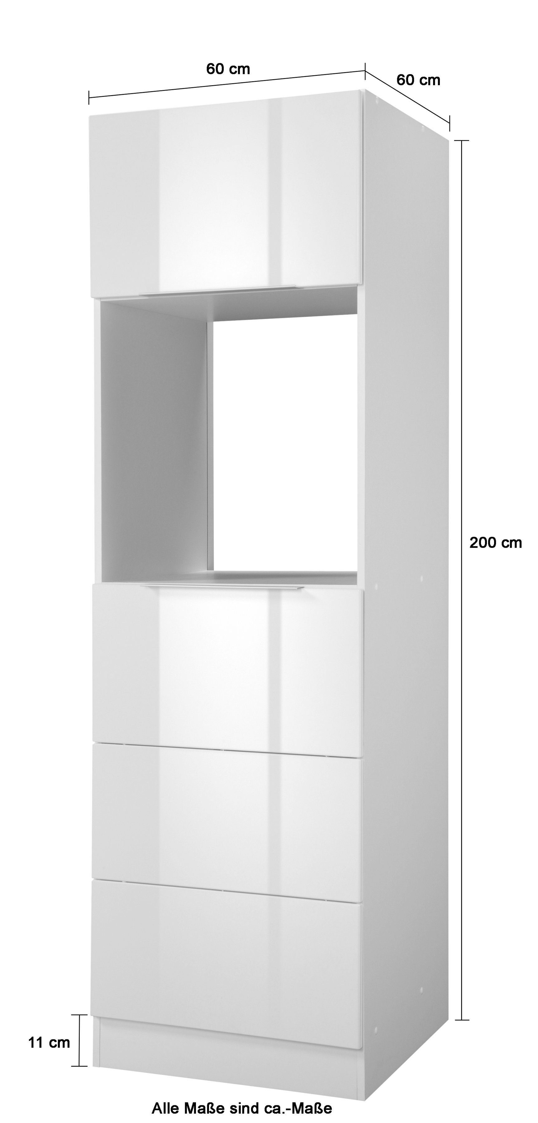 HELD MÖBEL 60 200 breit, Backofen/Kühlumbauschrank hoch weiß Hochglanz/grafit cm Brindisi cm