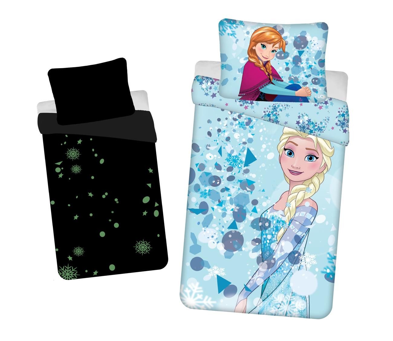 Bettwäsche Disney Frozen Leucht Bettwäsche Eiskönigin Anna Elsa Kopfkissen Bettde, Disney Frozen, Renforcé, 2 teilig, 100% Baumwolle