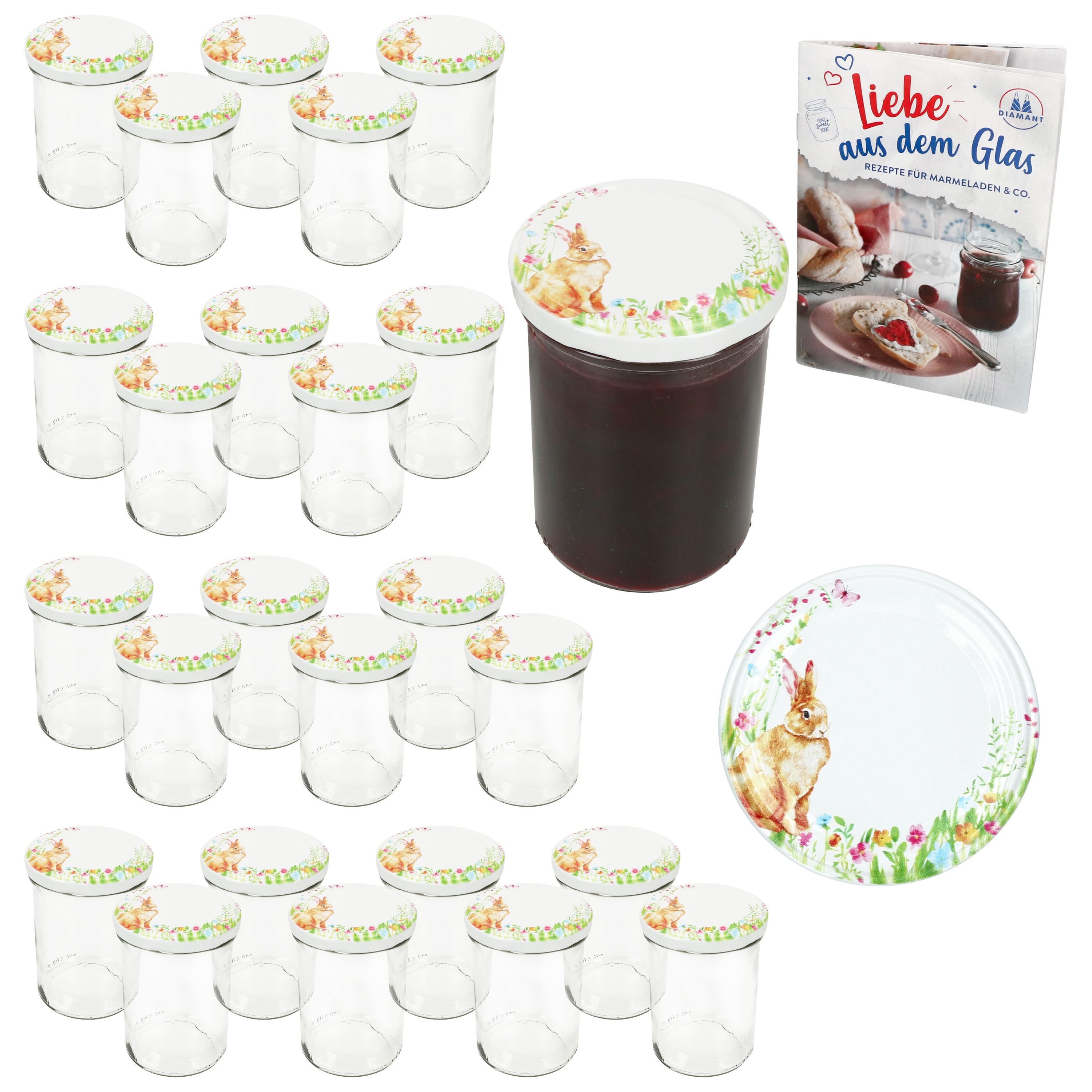 MamboCat Einmachglas MamboCat 25er Set Sturzglas 435ml Einmachglas Osterfreude Deckel Heft, Glas