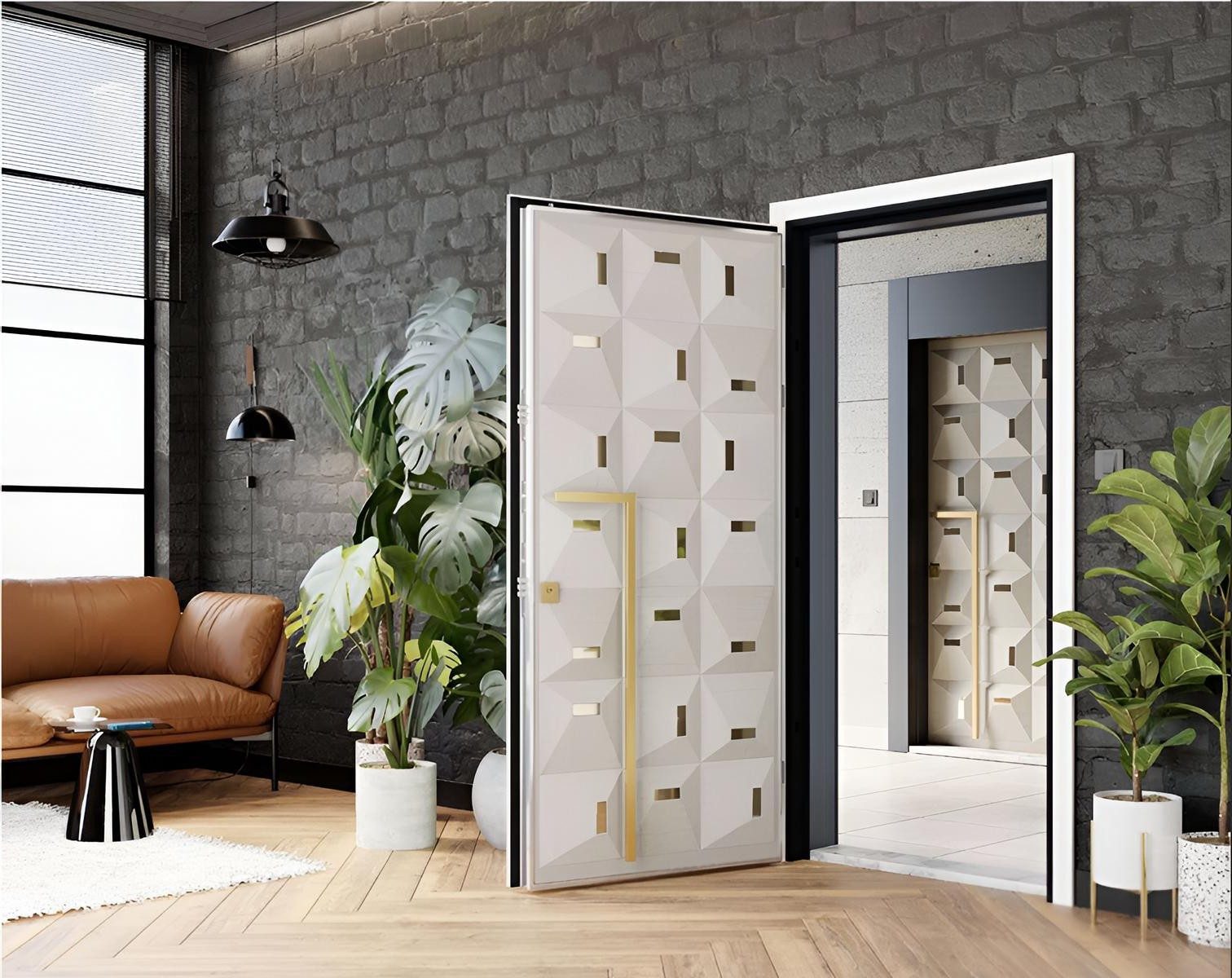 Xlmoebel Haustür Beige Metalltür mit stahlverstärktem Kern und RC2-Sicherheit (1-St), Made in Europa