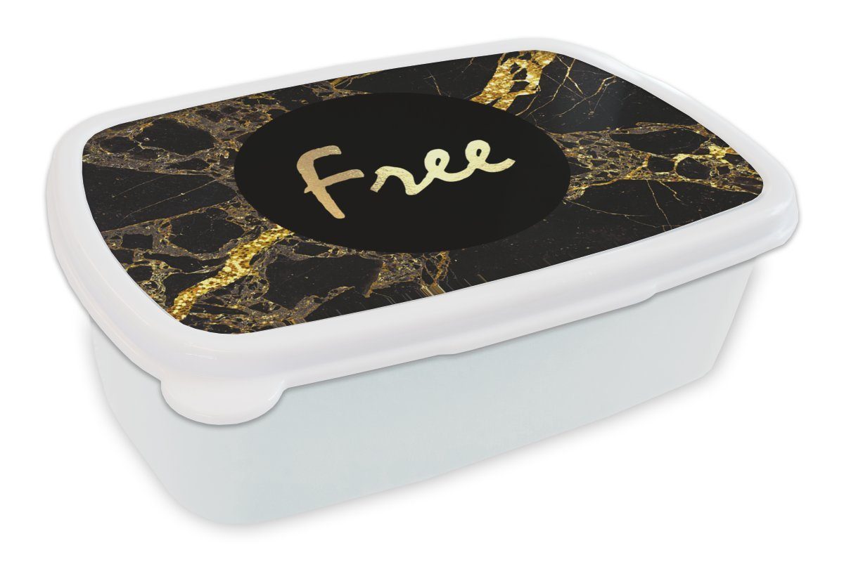 MuchoWow Lunchbox Zitate - Kostenlos - Gold - Marmor, Kunststoff, (2-tlg), Brotbox für Kinder und Erwachsene, Brotdose, für Jungs und Mädchen weiß