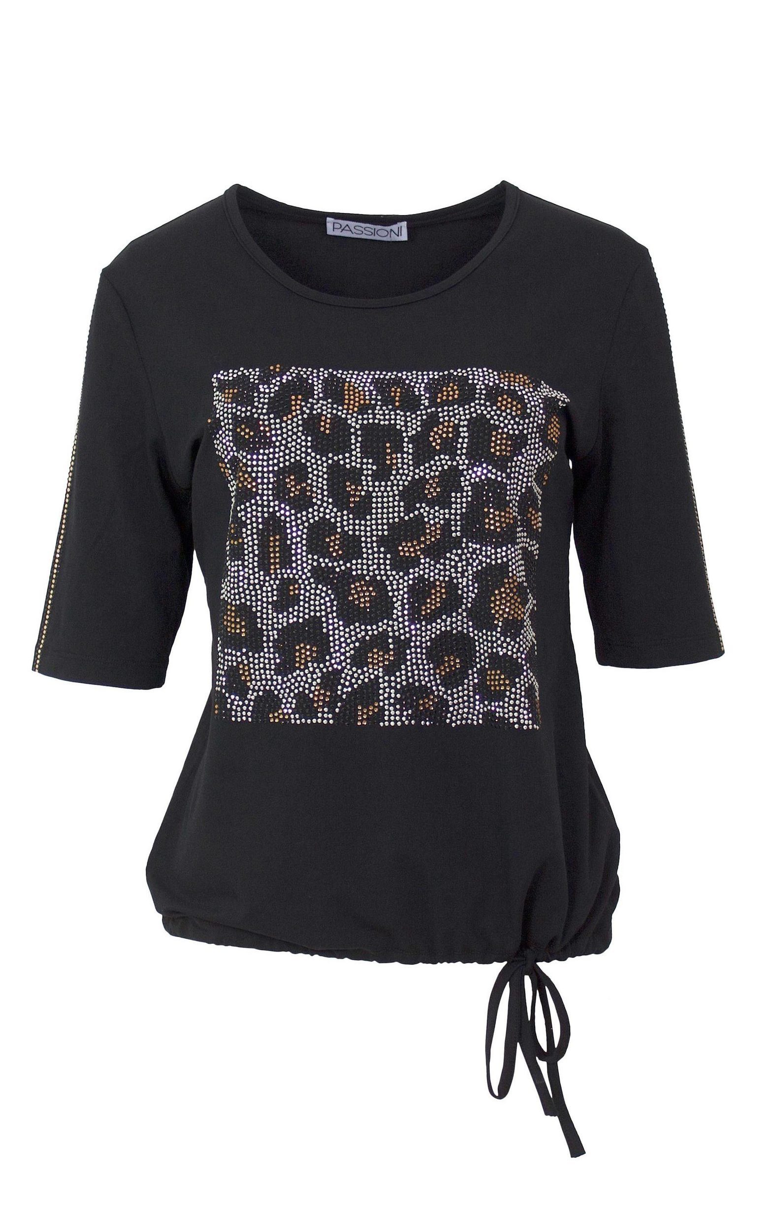 Passioni T-Shirt mit Leo-Strassdetails und Tunnelzug T-Shirt mit Hotfixmoti günstig online kaufen