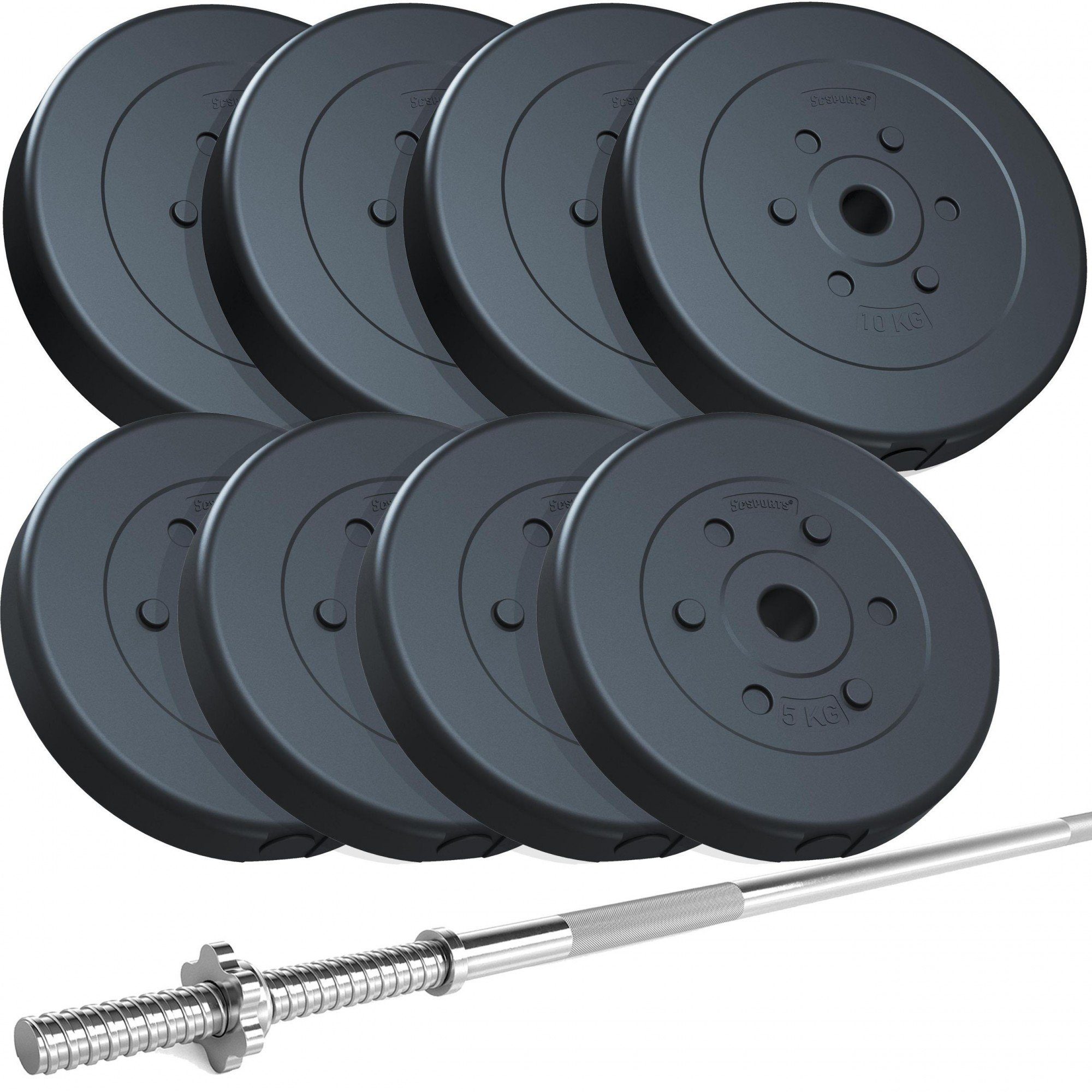 ScSPORTS® Langhantel Set 160cm 30mm Hantelstange mit Gewichten 60kg Hantelset