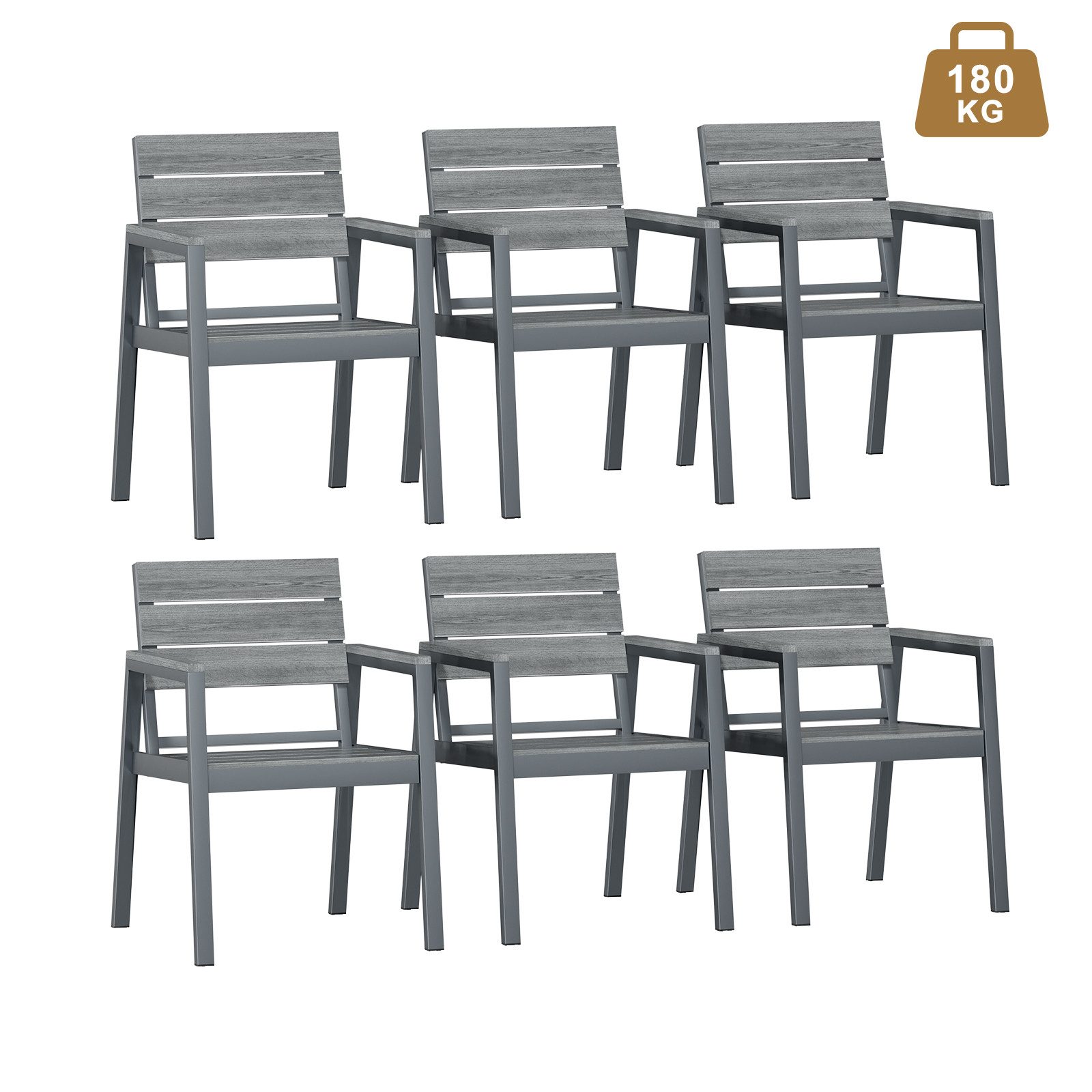 HOMALL Gartenstuhl Stapelbar Aluminium Gartensessel Wetterfest, max Belastung 180kg (Set, 6 St), Korrosionsbeständigkeit, verstärkter Alu-Outdoorstuhl