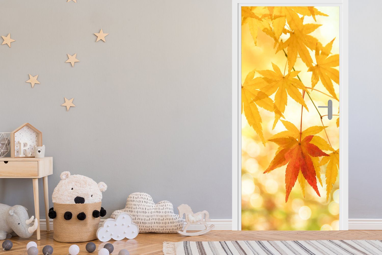 75x205 bedruckt, Blätter im Türaufkleber, MuchoWow (1 Tür, cm St), Ahorns für Matt, des Herbst, Türtapete japanischen Fototapete