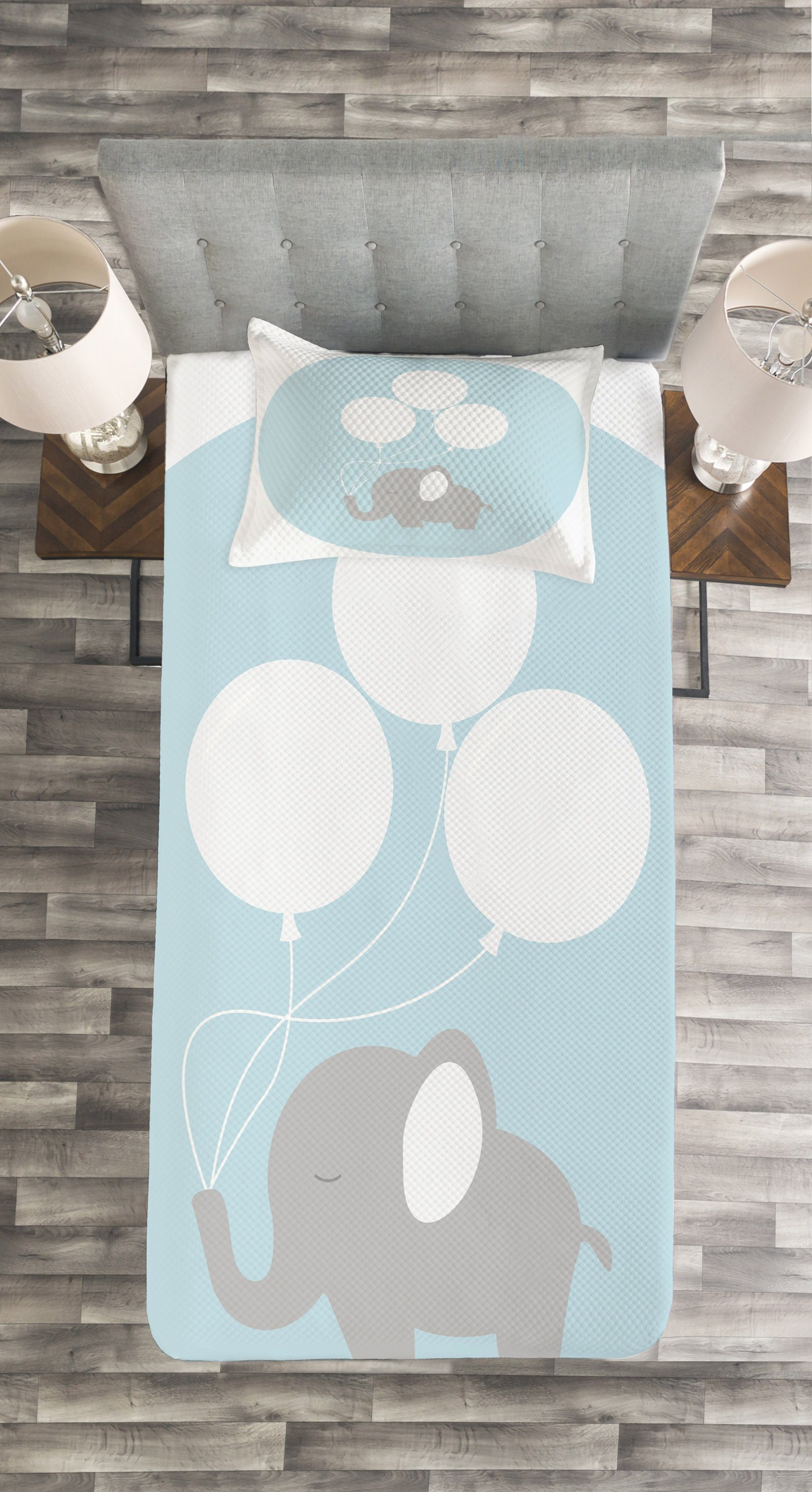 Balloons Abakuhaus, Set mit Nursery Baby- Kissenbezügen Tagesdecke Waschbar, Elephant