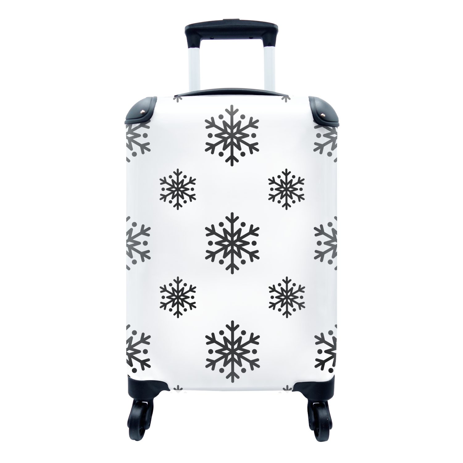 Rollen, - für Winter Handgepäckkoffer rollen, - 4 Schneeflocke Schwarz - Trolley, mit Muster, Reisetasche Weiß - Handgepäck MuchoWow Ferien, Reisekoffer