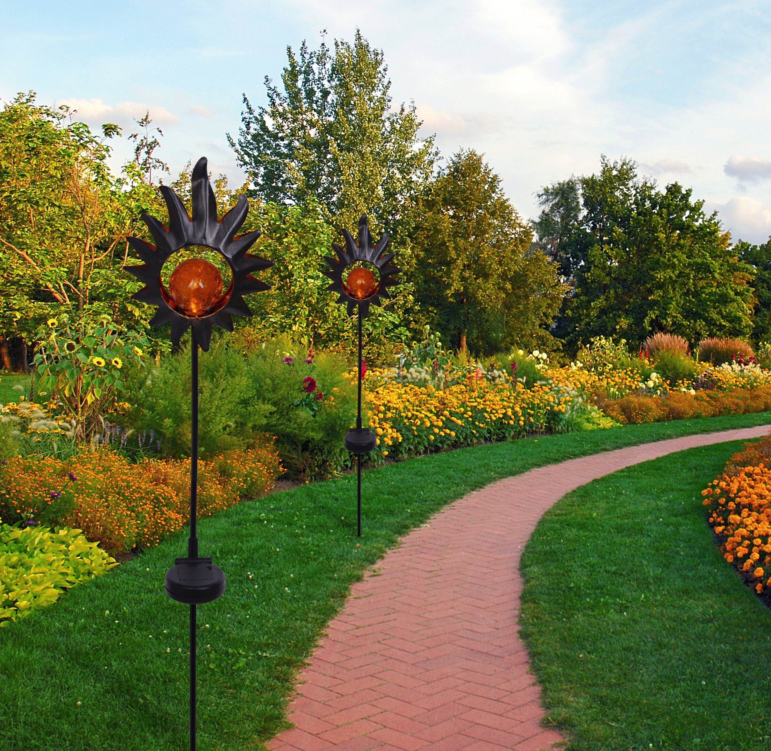 Gesamthöhe: Gartenleuchte Kupfer, Mtaerial: 93,5cm, fest LED Warmweiß, /Ausschalter, LED Metall/Glas Ein- Sonne, integriert, näve