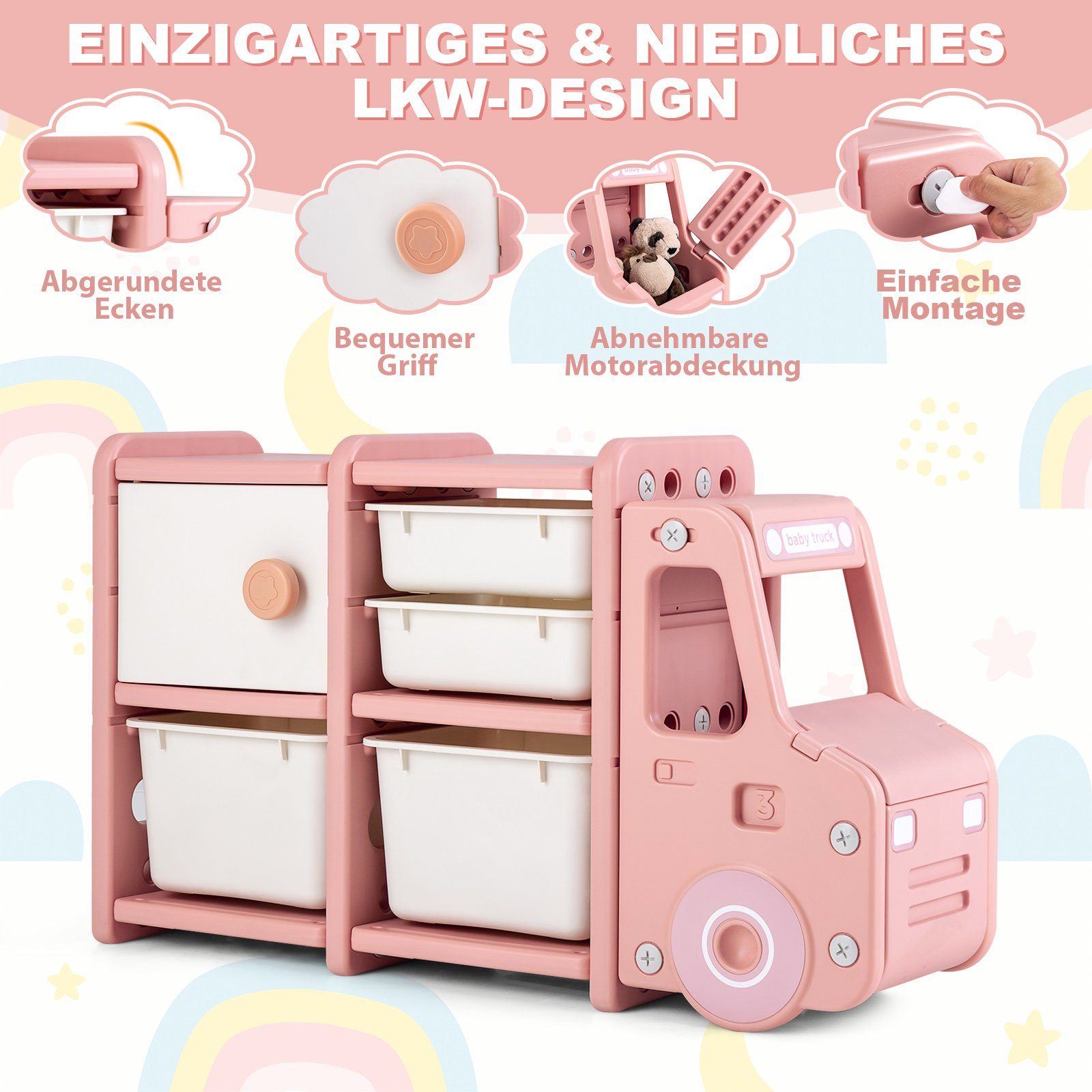 COSTWAY Spielzeugtruhe Kinderregal groß, 2 Ebenen, 110 x 32 x 66 cm günstig online kaufen