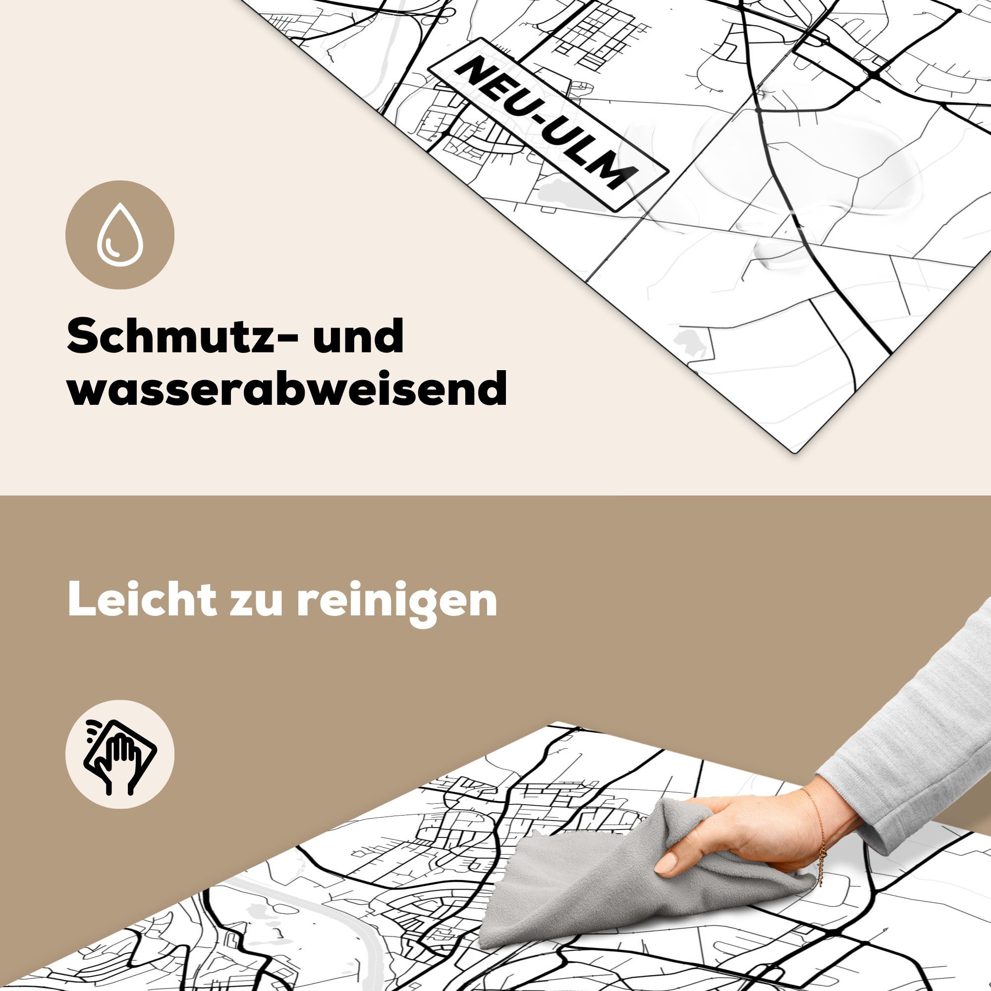 MuchoWow Herdblende-/Abdeckplatte Neu-Ulm - Stadtplan 78x78 Ceranfeldabdeckung, Vinyl, Karte Wegbeschreibung, für cm, - tlg), küche - (1 Arbeitsplatte