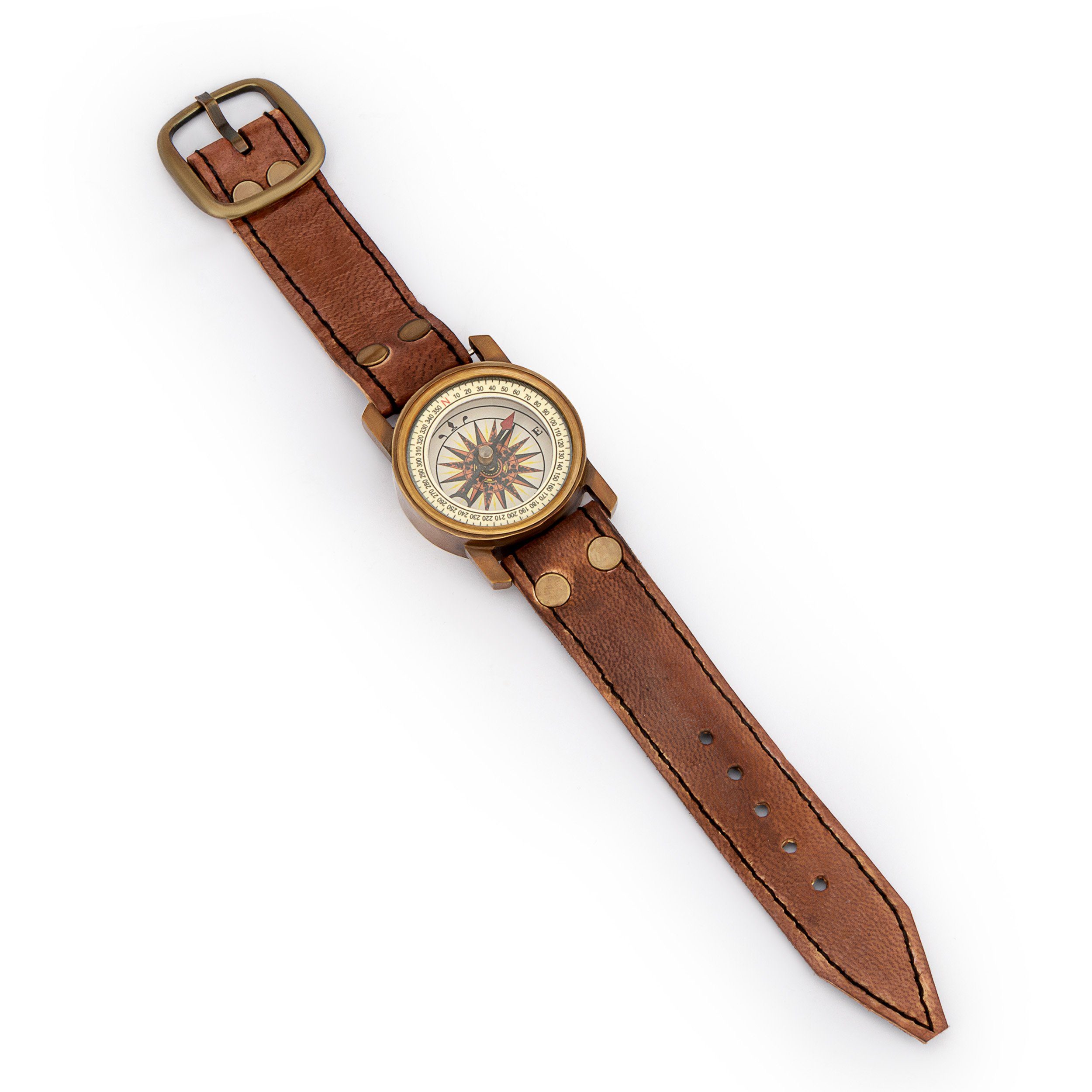 NKlaus Kompass 40mm Armband-Kompass aus Messing antik Lederarmband Richtungsanzeiger