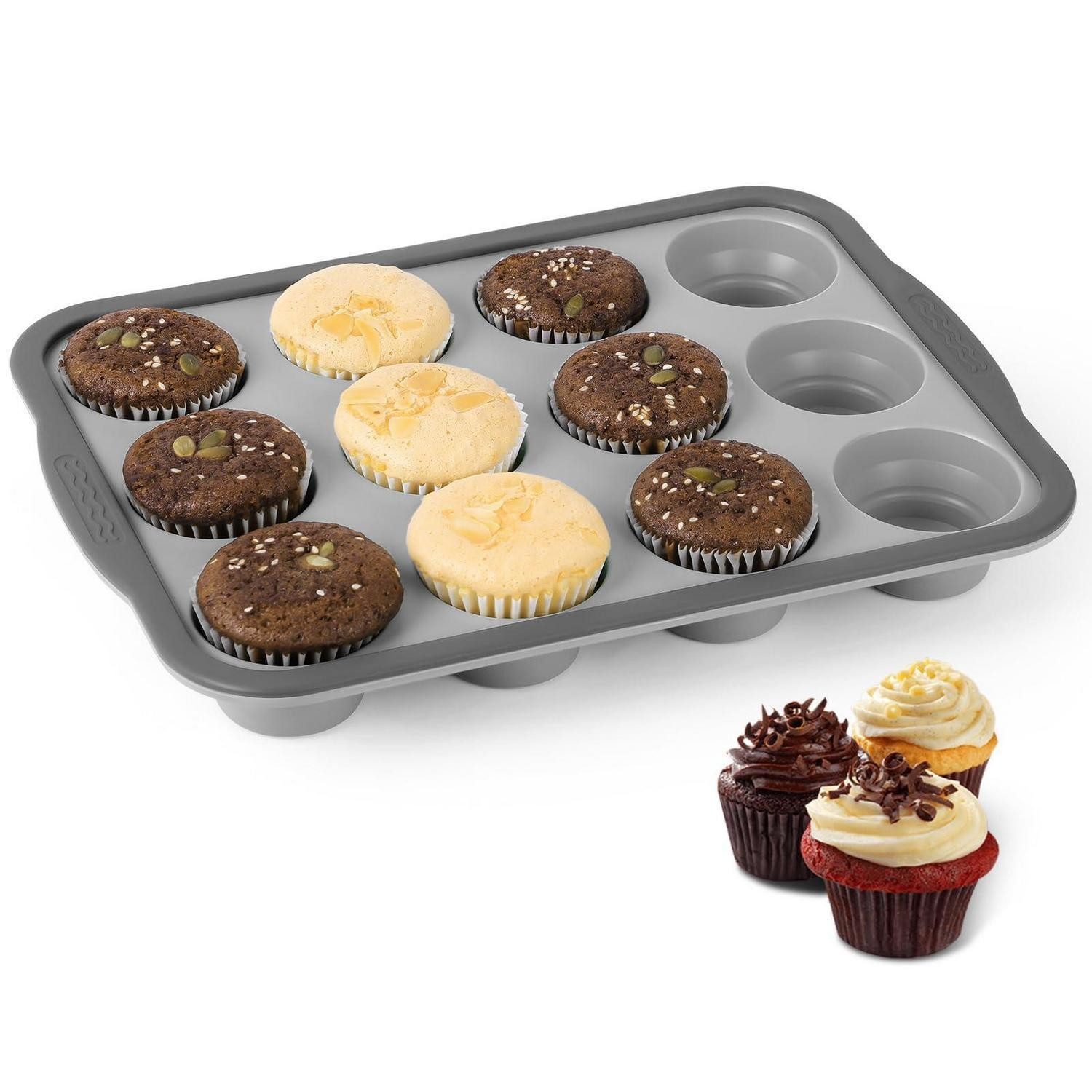 LuxusKollektion Muffinform Muffin-Backform Silikon 12er Hellgrau 31x23cm, (1-tlg)