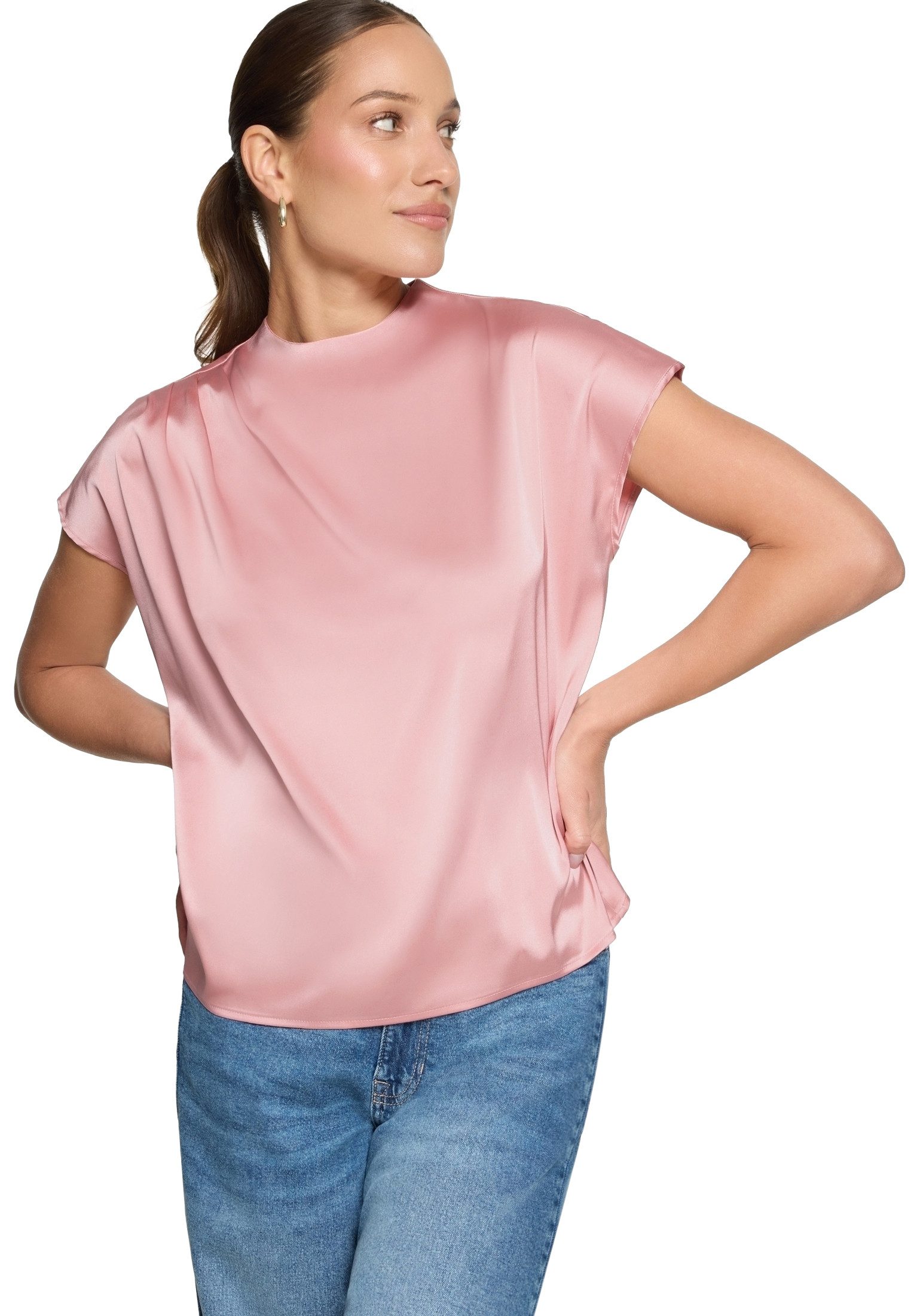 Zero Satinbluse Damen mit Kragen