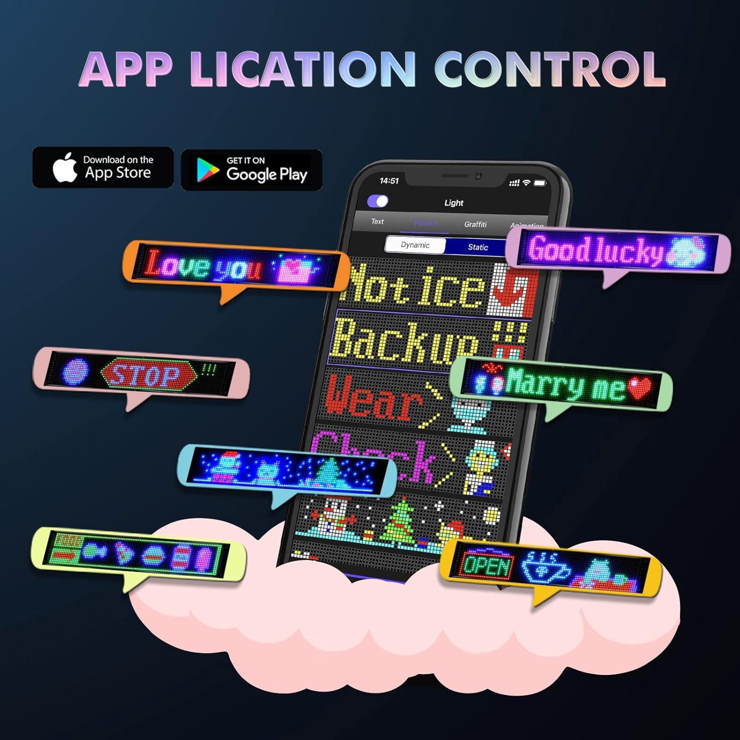 VIVIHEYDAY Hinweisschild Flexible USB RGB LED Anzeige Board, (Bluetooth Smart App RGB LED Laufschrift Programmierbar Sign, für Car, Shop, Bar, Graffiti, Text, Animation Anzeige)