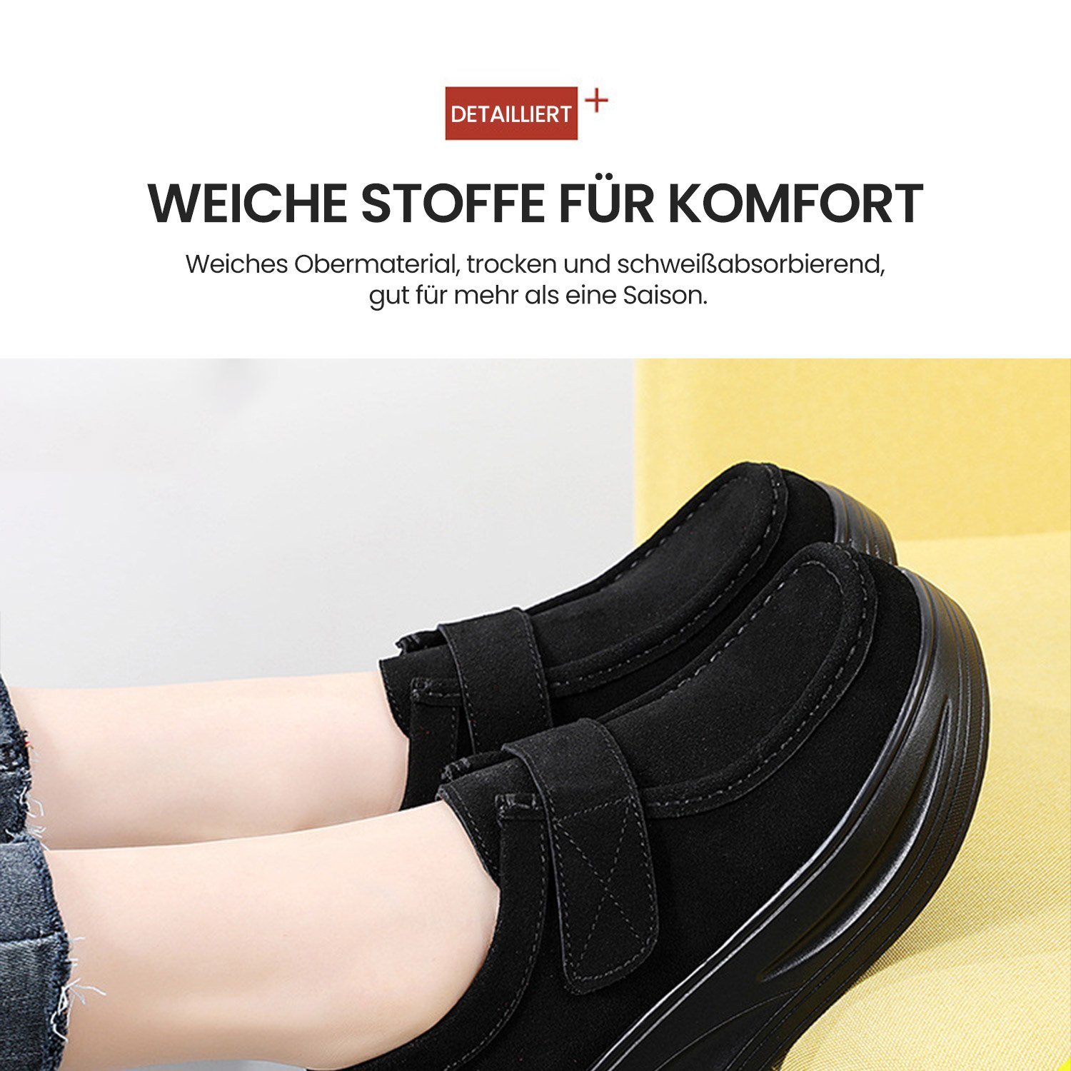 Daisred Damen Mit Klettverschluss Loafer Schwarz Wedge-Sneaker Plateauschuhe