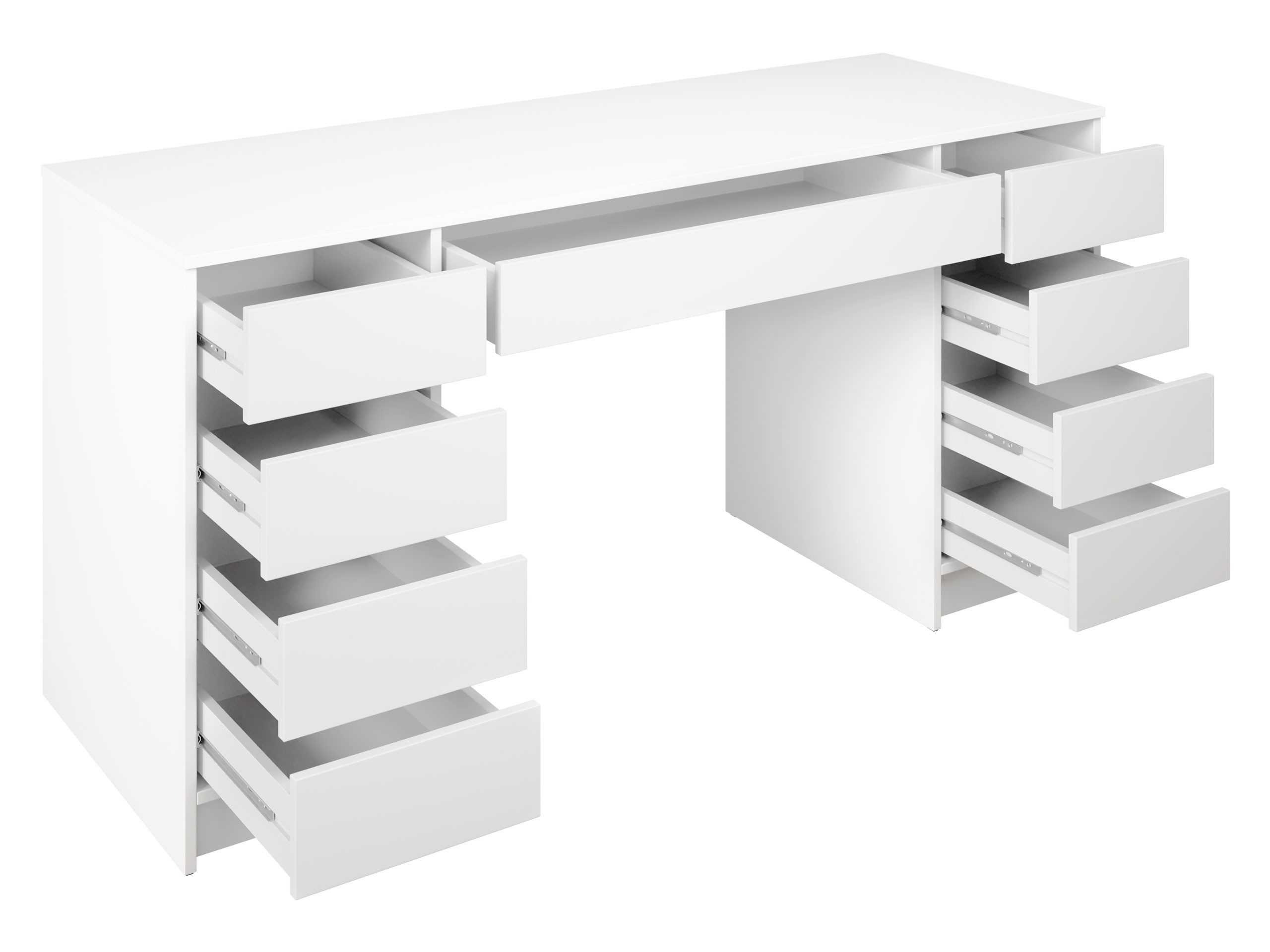 MIRJAN24 Schreibtisch Ada Bis (mit neun Schubladen), 154x55x76 cm, Schwarze Kunststofffüße, Schminktisch – Bild 4 von 5