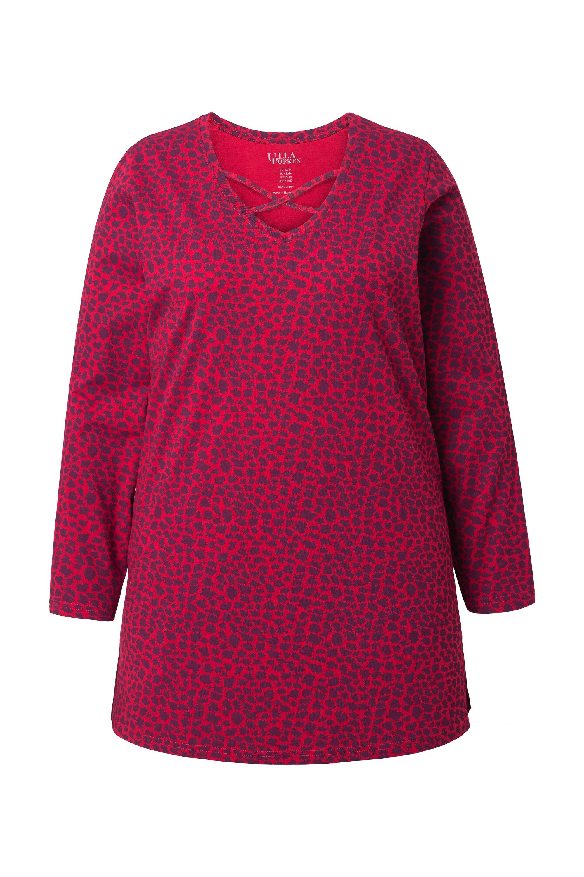 Ulla Popken Longshirt Longshirt Leomuster V-Ausschnitt Zierbänder günstig online kaufen