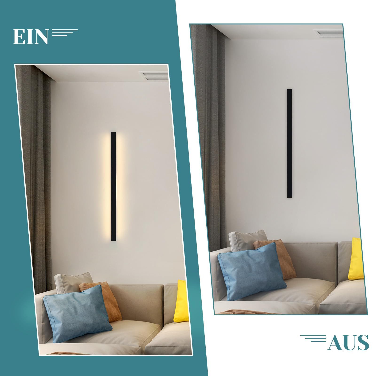 Nettlife LED Wandleuchte Schwarz Modern 60CM 21W Up Down innen Wandbeleuchtung, nicht dimmbar, LED fest integriert, Warmweiß, für Flur Treppenhaus Wohnzimmer Kinderzimmer Schlafzimmer