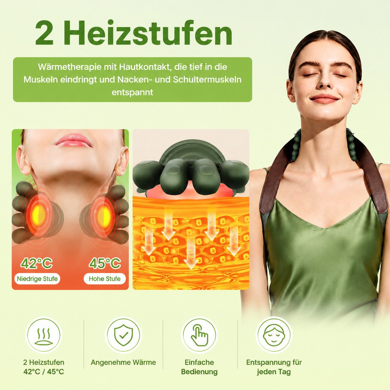 Toomoke Massagegerät Nackenmassagegerät mit Wärmefunktion,kabelloser Schultermassagegerät, 2 Wärmestufen,für Nacken, Schultern & Rücken, mit 10-Finger-Knetmassage, 3 Intensitätsstufen,2000mAh