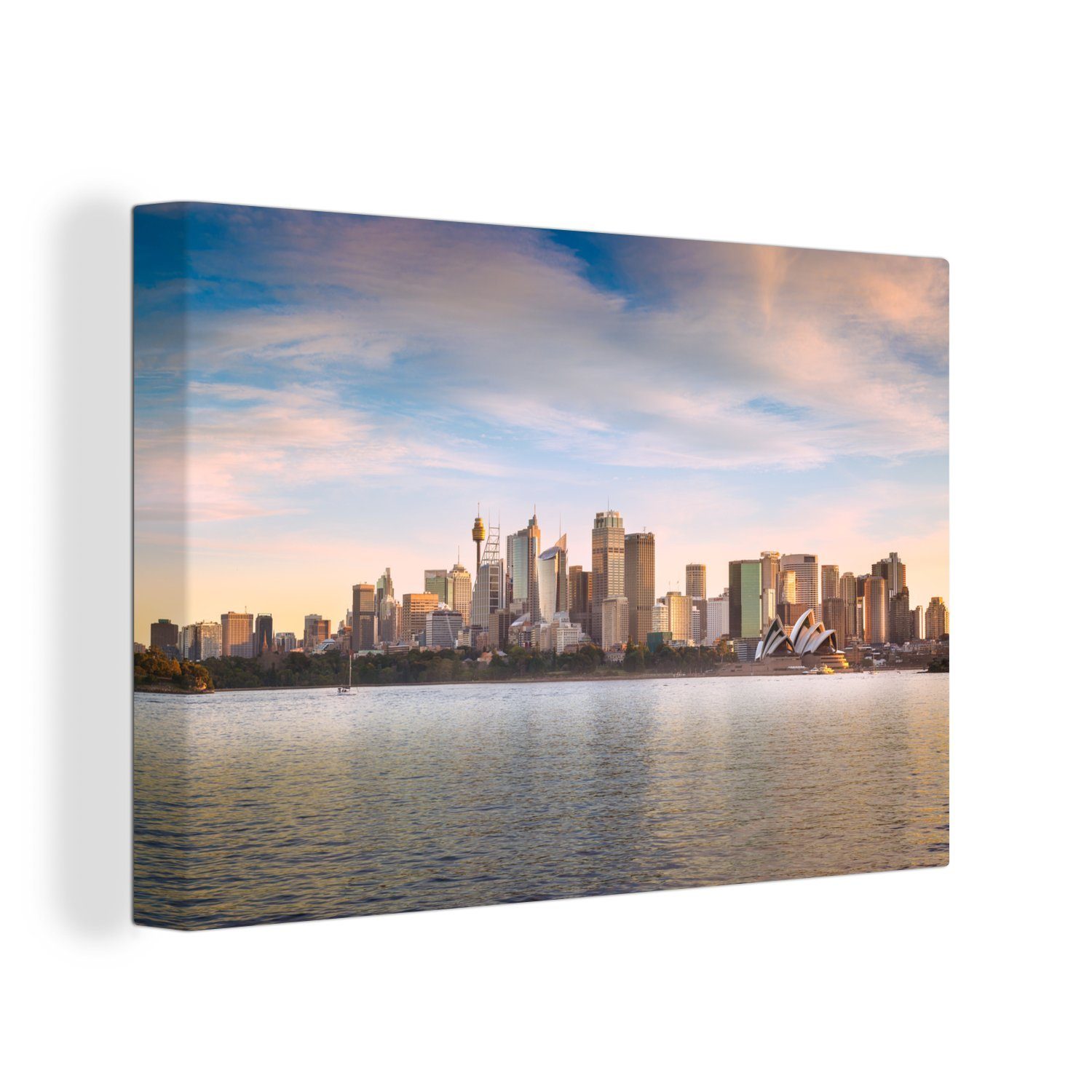 OneMillionCanvasses® Leinwandbild Skyline von Sydney mit weißen Wolken in Australien, (1 St), Wandbild Leinwandbilder, Aufhängefertig, Wanddeko, 30x20 cm