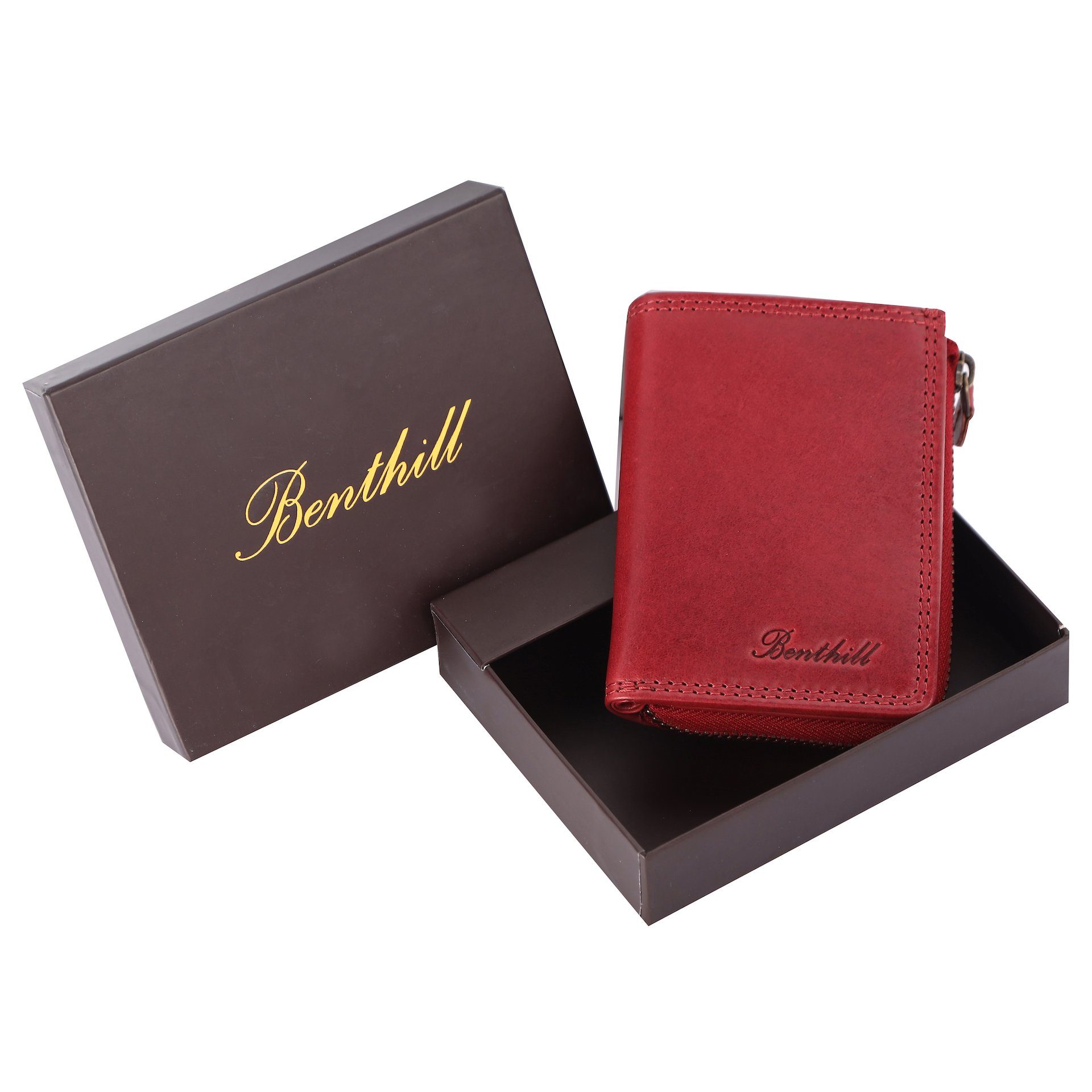 Benthill Geldbörse Klein Echt Leder RFID Damen & Herren Geldbeutel Slim-Wallet Portmonee, RFID-Schutz Kartenfächer Münzfach Reißverschlussfach