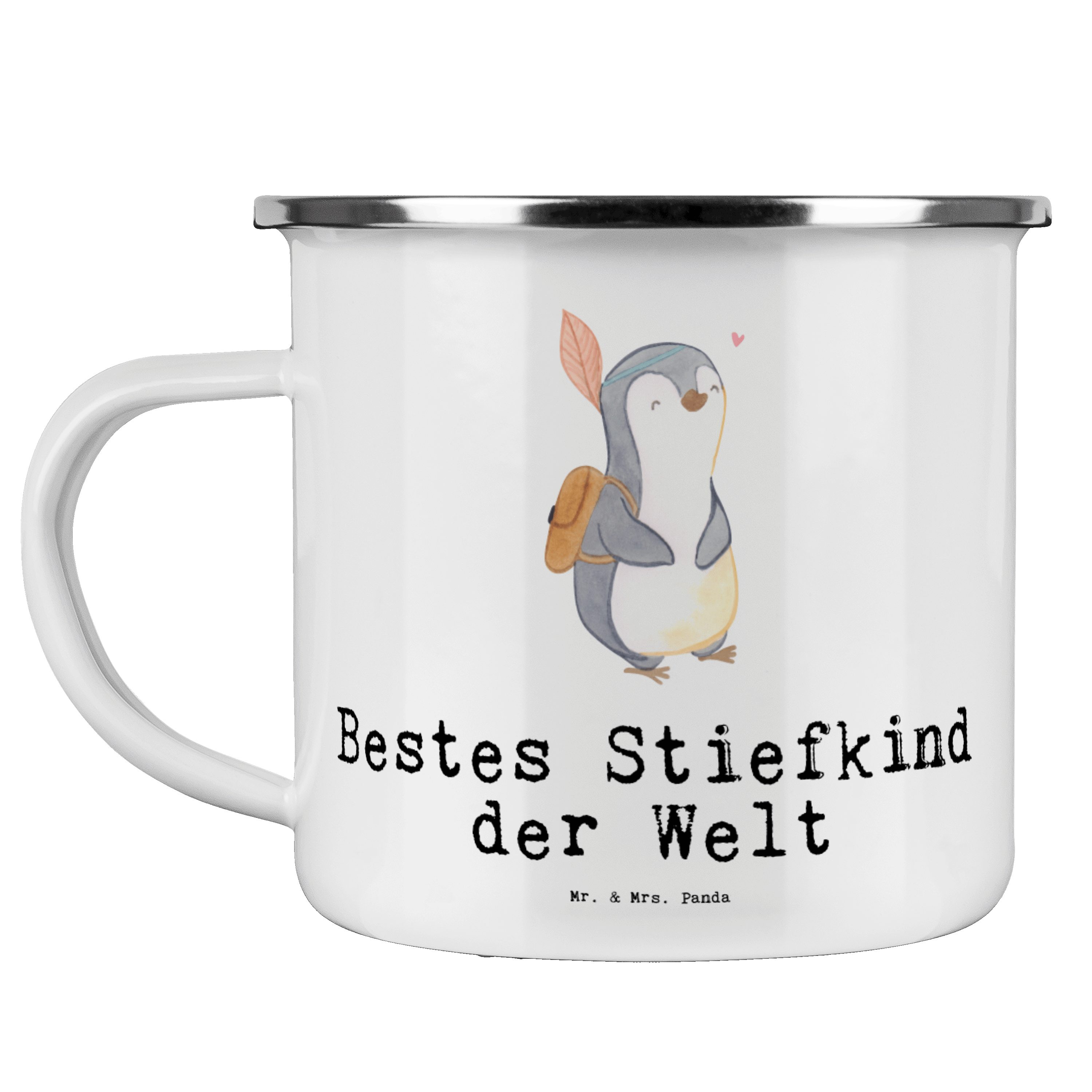 Mr. & Mrs. Panda Becher Pinguin Bestes Stiefkind der Welt - Weiß - Geschenk, Taufe, Outdoor T, Emaille