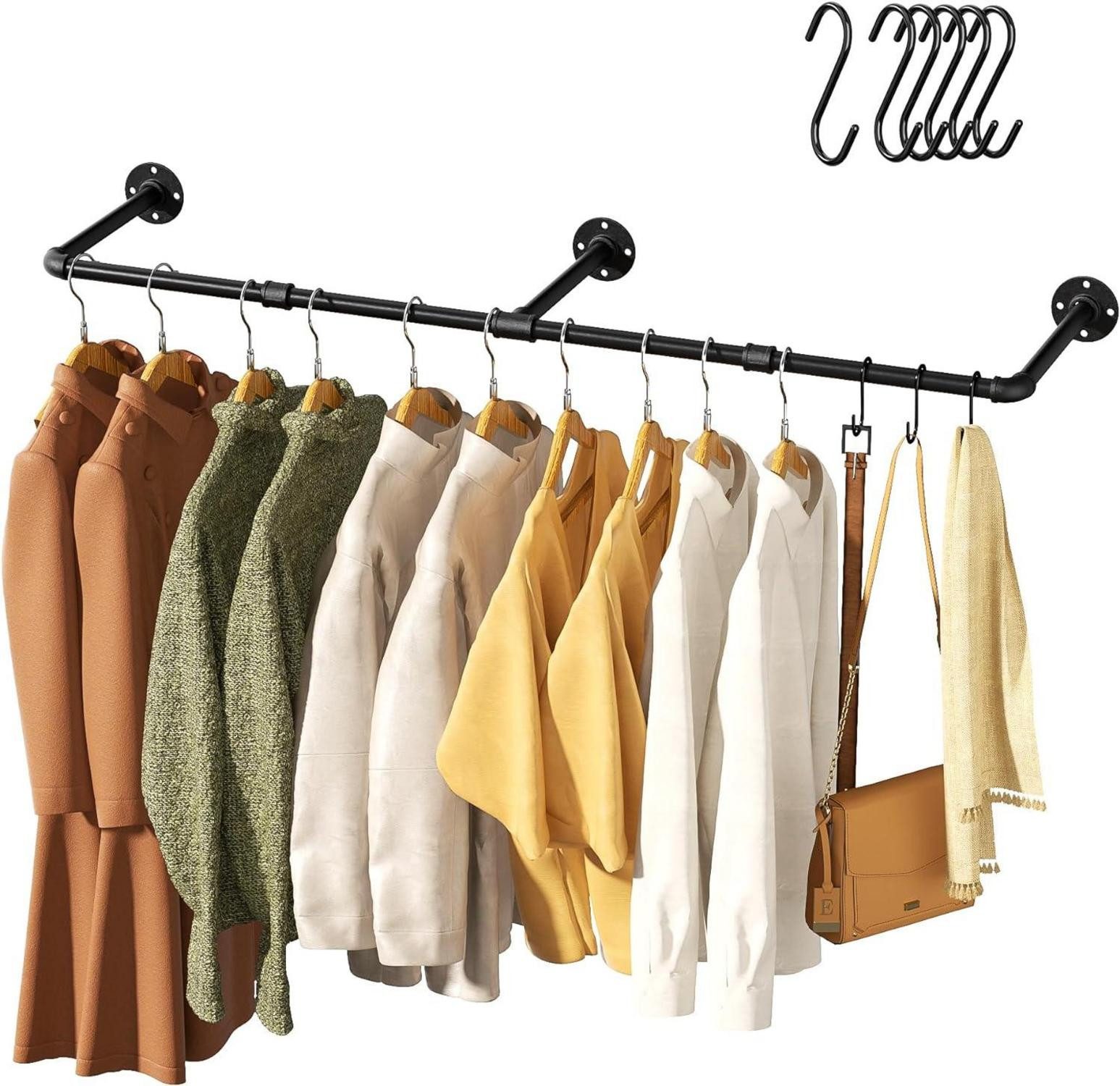LuxusKollektion Küchenorganizer-Set Vintage Kleiderständer 140cm Wandmontage Industrial Rohr Platzsparend