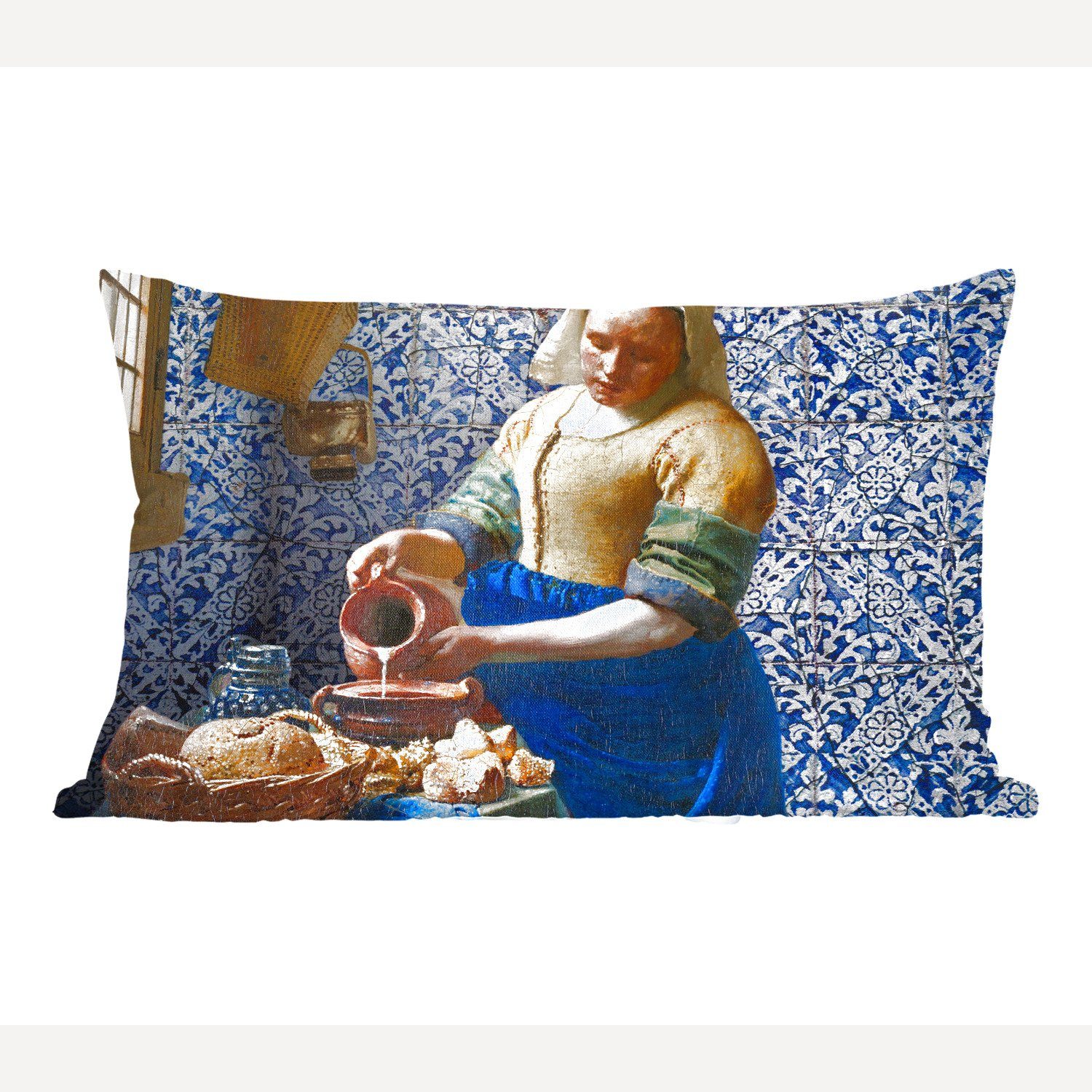 MuchoWow Dekokissen Milchmädchen - Delfter Blau - Vermeer - Gemälde - Alte Meister, Wohzimmer Dekoration, Zierkissen, Dekokissen mit Füllung, Schlafzimmer
