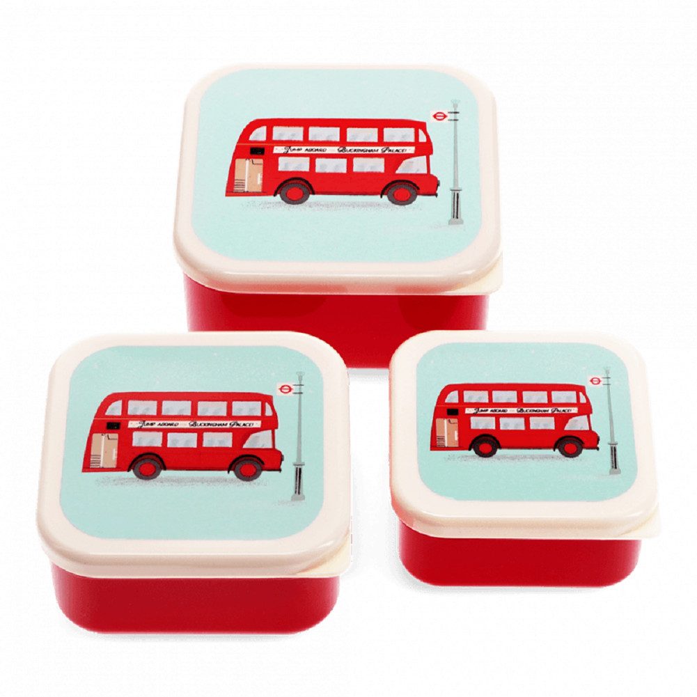 Rex London Lunchbox Snack Box 3er-Set London Routemaster Bus Doppeldecker, Kunststoff, BPA frei, (Set, 3-tlg., ca. 11,5 x 11,5 x 5,5 cm (große Box), jede Box passt genau in den größeren Behälter