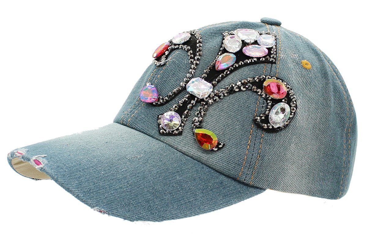 dy_mode Baseball Cap Damen Jeans Mütze Size mit Cap Baseball Kappe Glitzer Basecap K025-Jeansblau Strass One mit