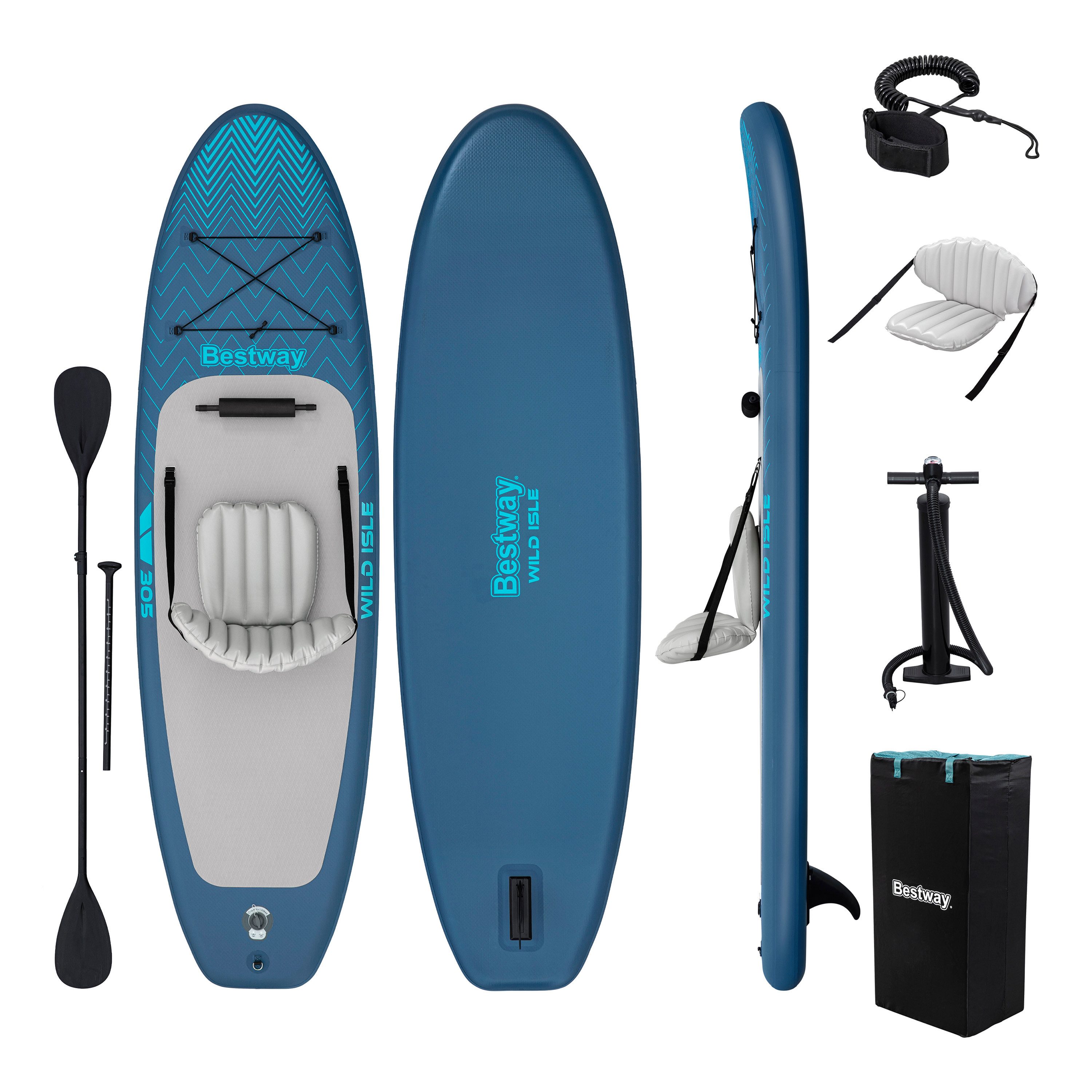 Bestway SUP-Board Wild Isle™, Freizeit, (Set, Inkl. Sitz, Pumpe, Paddel, Transportrucksack), 305 x 84 x 15 cm