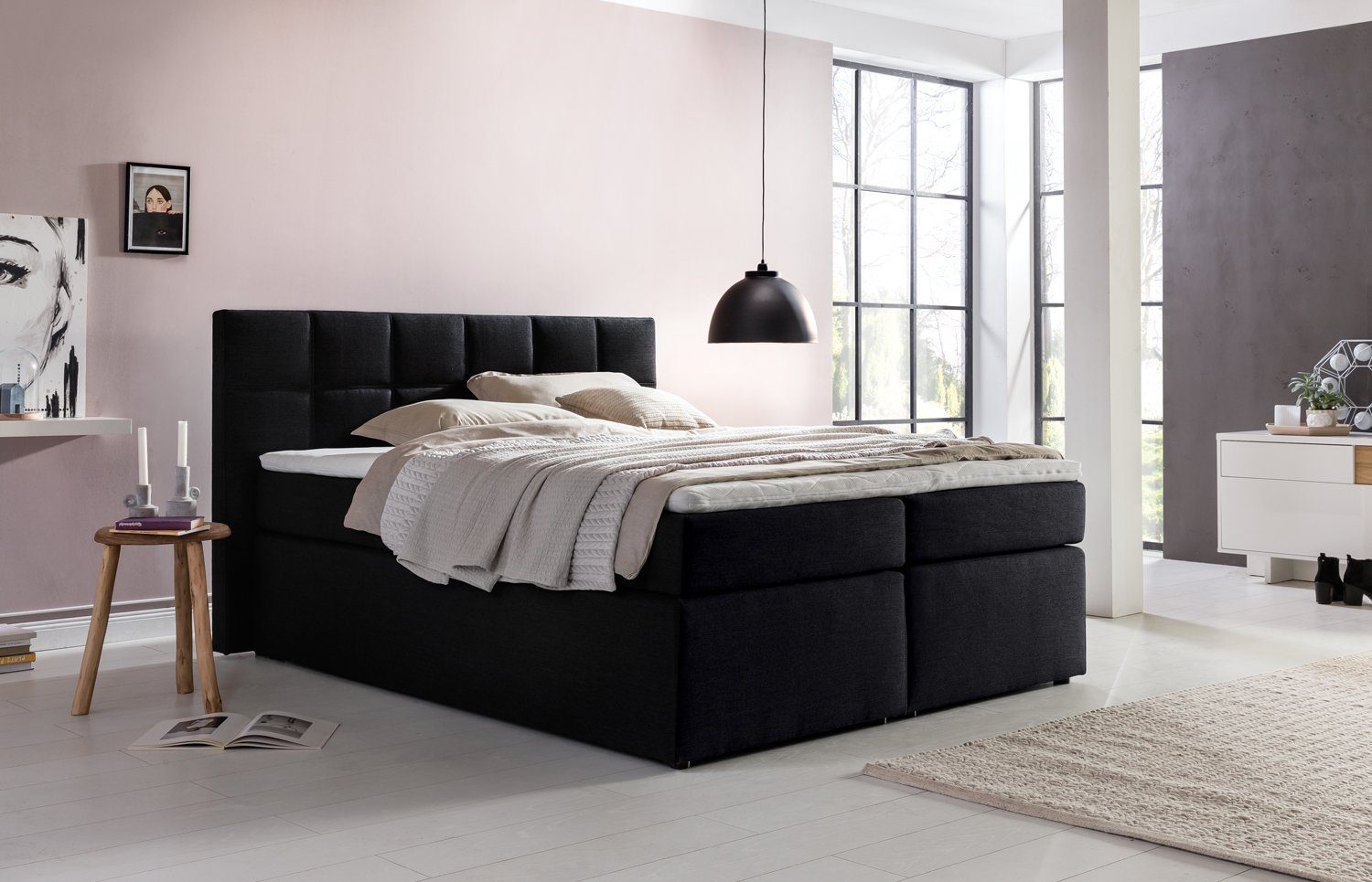 Möbelfreude Boxspringbett Boxspringbett Bea Schwarz H2/H3 200x220 cm, Schwa günstig online kaufen
