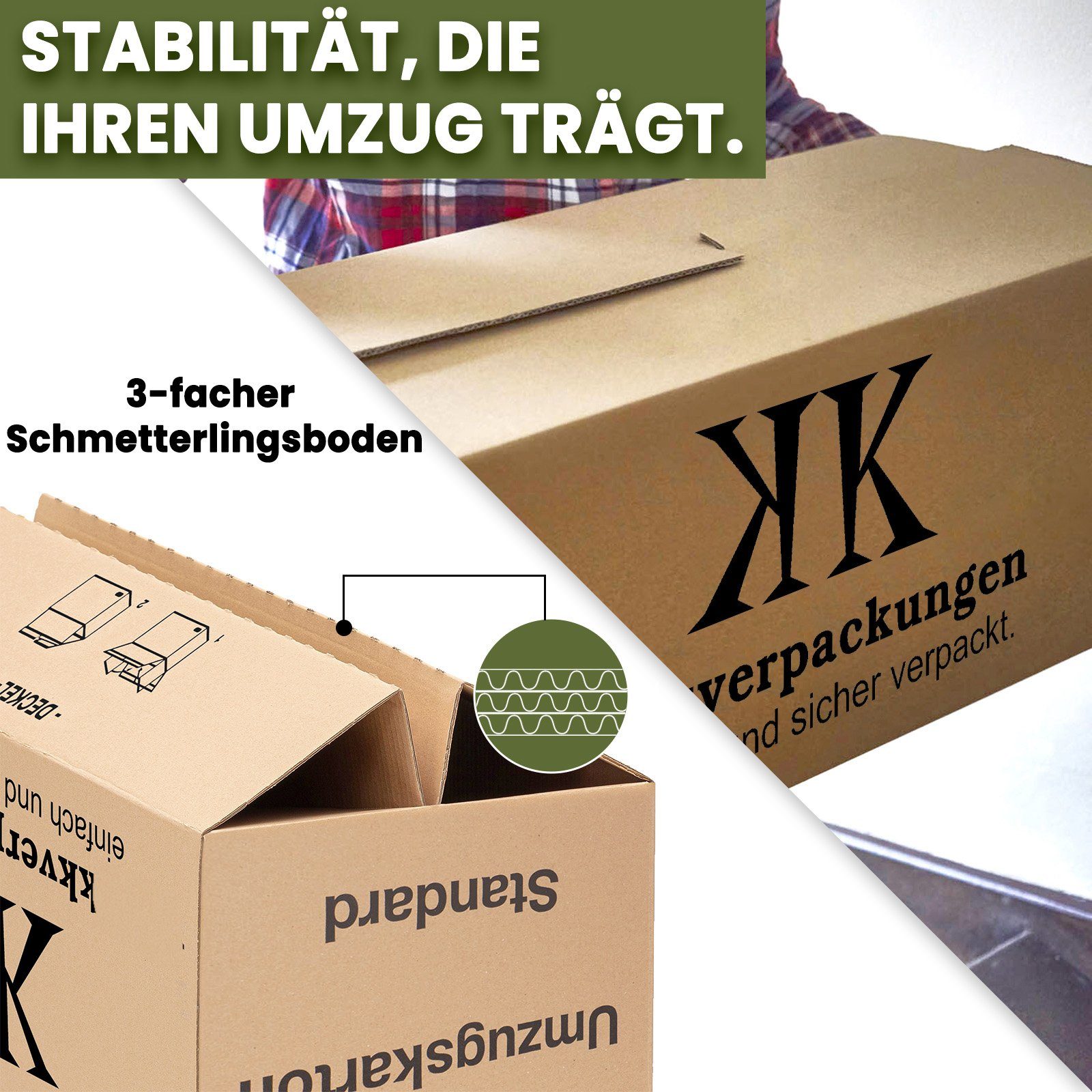 KK Verpackungen Aufbewahrungsbox (Spar-Set, 10 St., 10er-Set), Umzugskartons Umzugskiste Bücherkarton in Basicqualität Braun