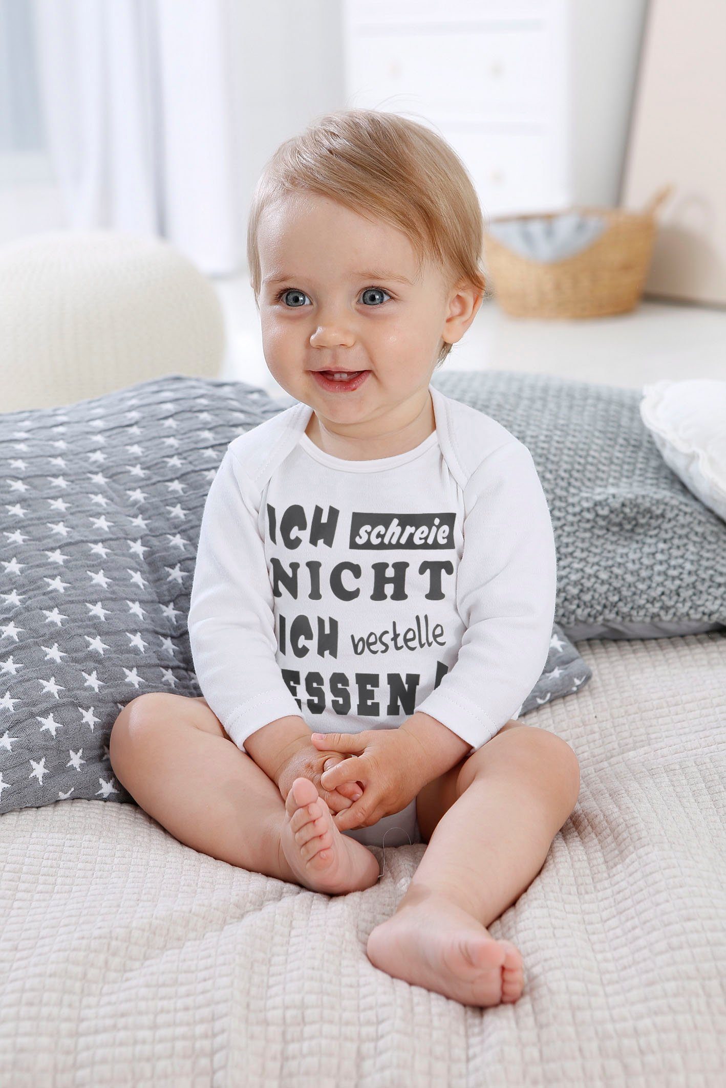 KIDSWORLD Langarmbody Ich schreie nicht, ich bestelle Essen aus Bio-Baumwolle – Bild 3 von 5