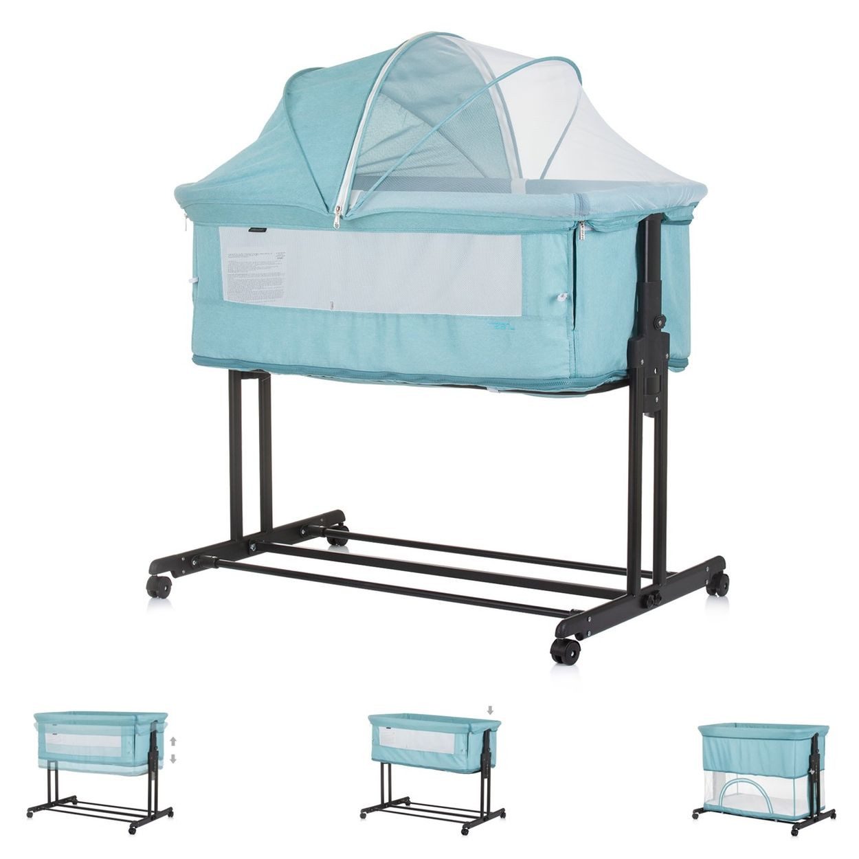 Chipolino Komplettbett Zen 2 in 1, 96 x 70 cm, Laufstall, 4-fach verstellbar, Anti-Reflux, Moskitonetz