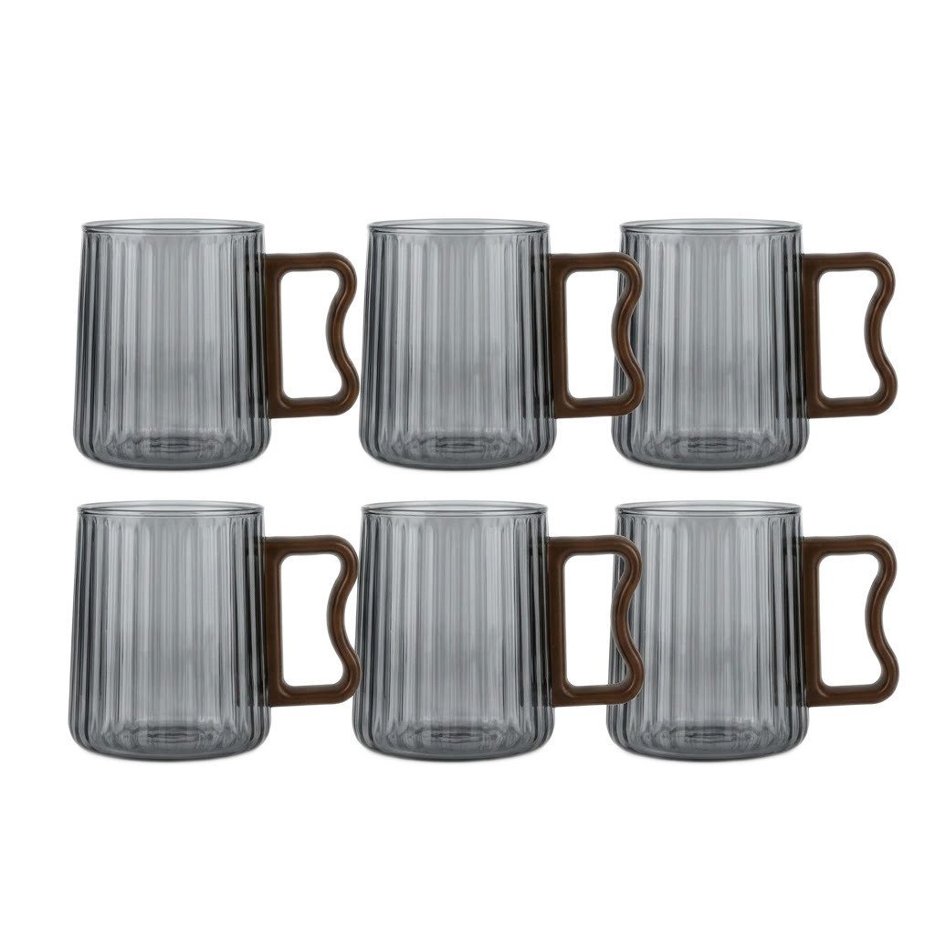 COFI 1453 Gläser-Set, 6-tlg., Glas, Kunststoff, mit Relief-Design und Kunststoffhenkel, 250 ml