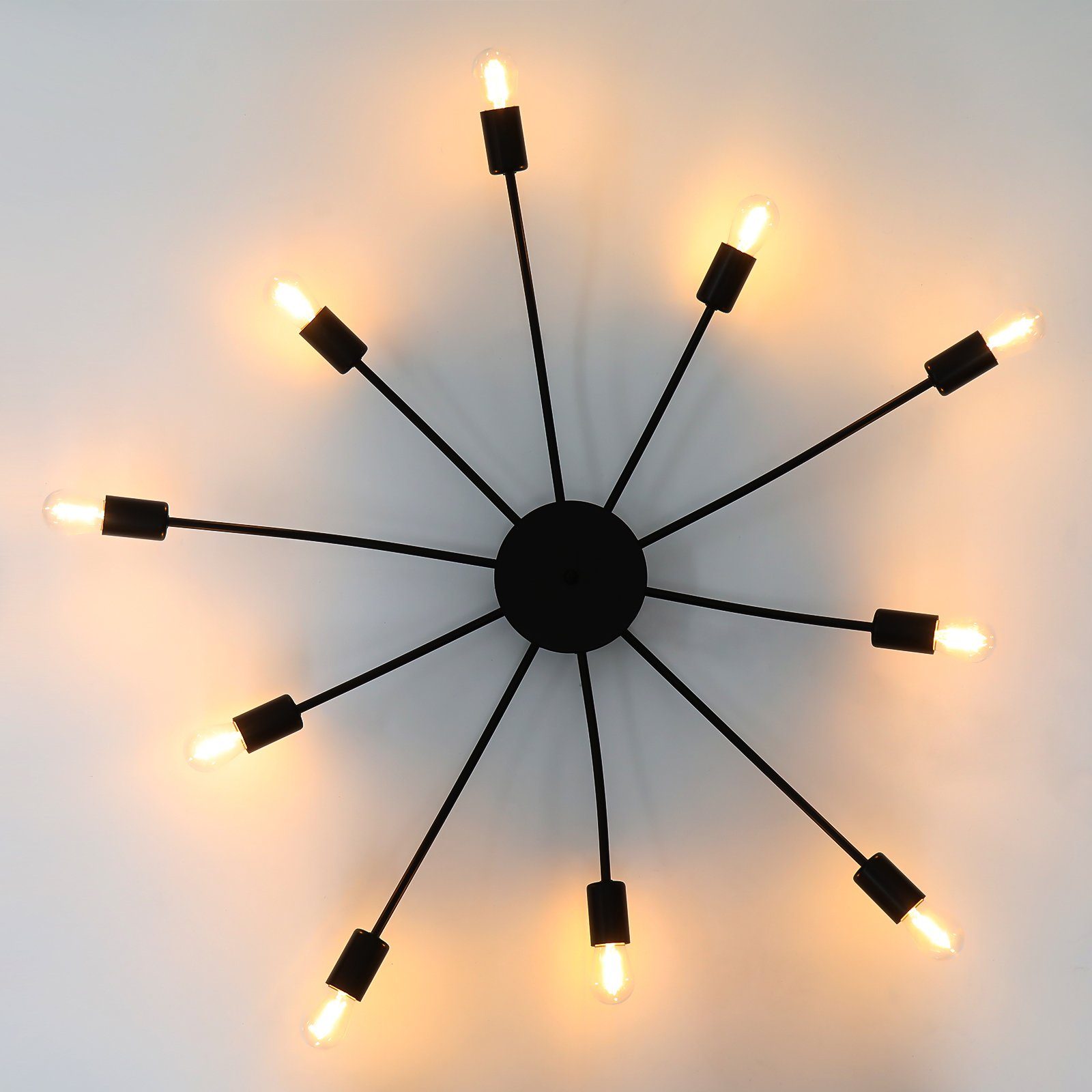 Deckenleuchte mit Design Deckenleuchte E27-Sockel, Wohnzimmer Deckenleuchte Deckenlampe Lichter Spinne Deckenlampe Beleuchtung 10 wechselbar, LED Fassungen, ohne mit Schwarz Vintage Leuchte LETGOSPT Glühbirne