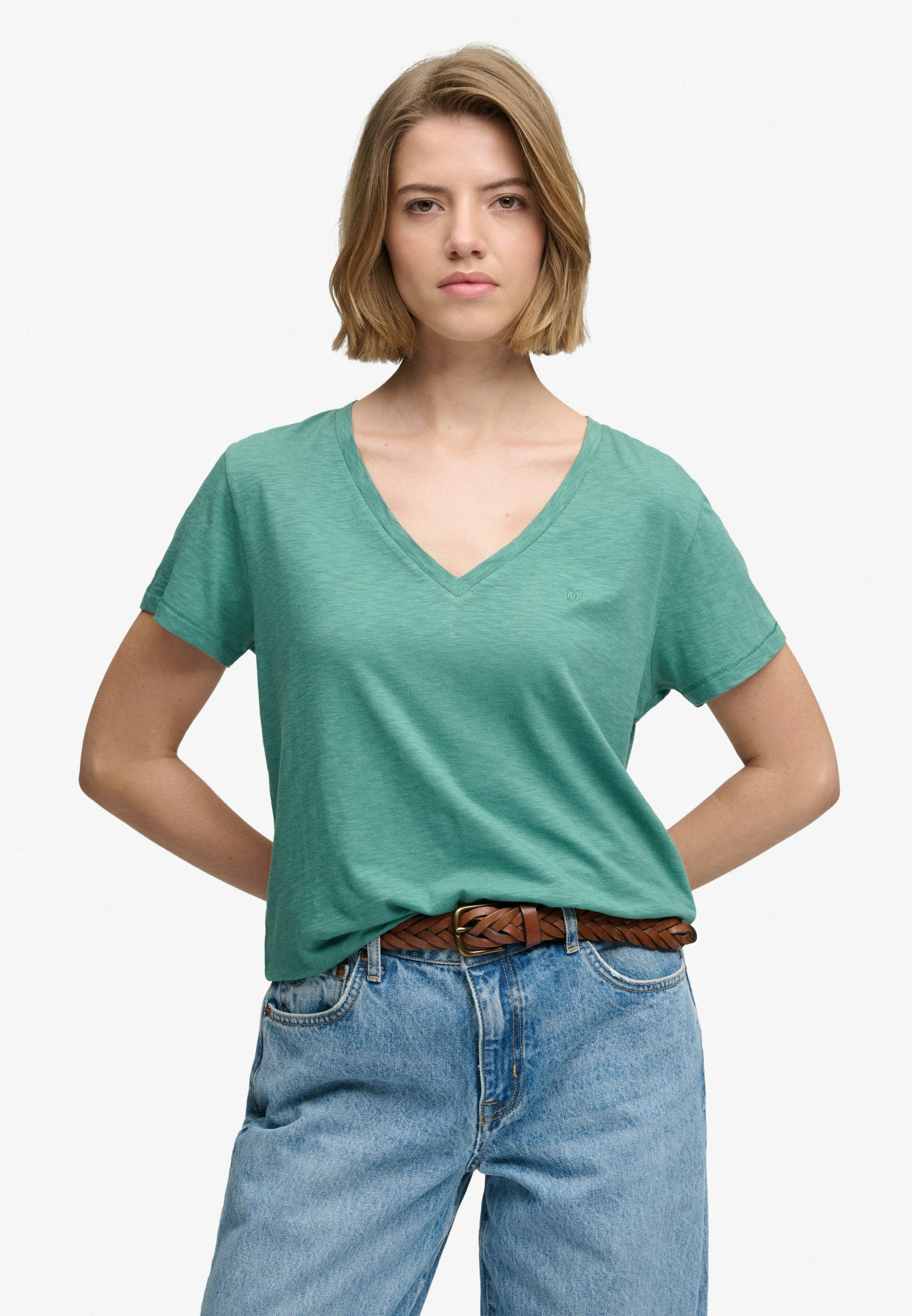 Superdry T-Shirt STUDIOS SLUB EMB VEE TEE Baumwollmischung, relaxed fit