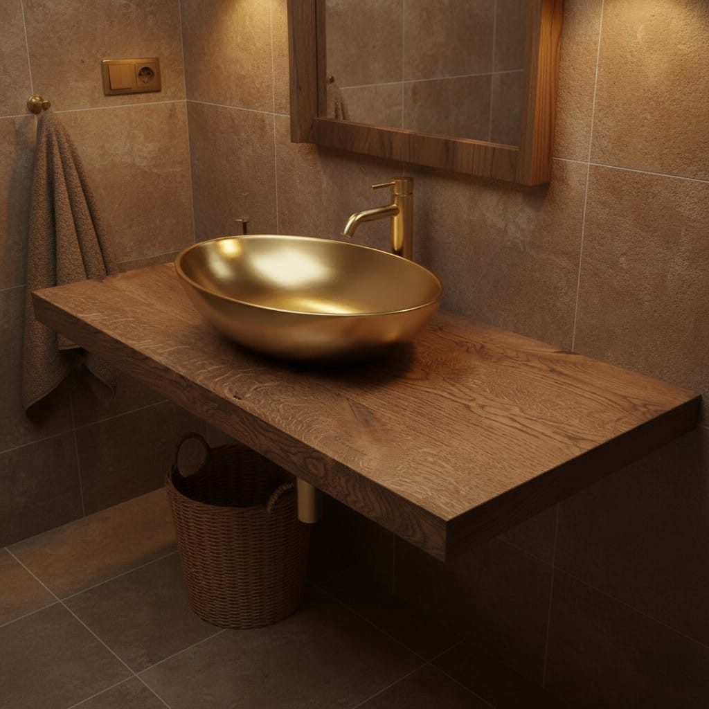 DaoWood Waschtischplatte Waschtischplatte Massive Eiche Holz gerade Kanten Dunkle 50cm Breit, Breite 50 cm