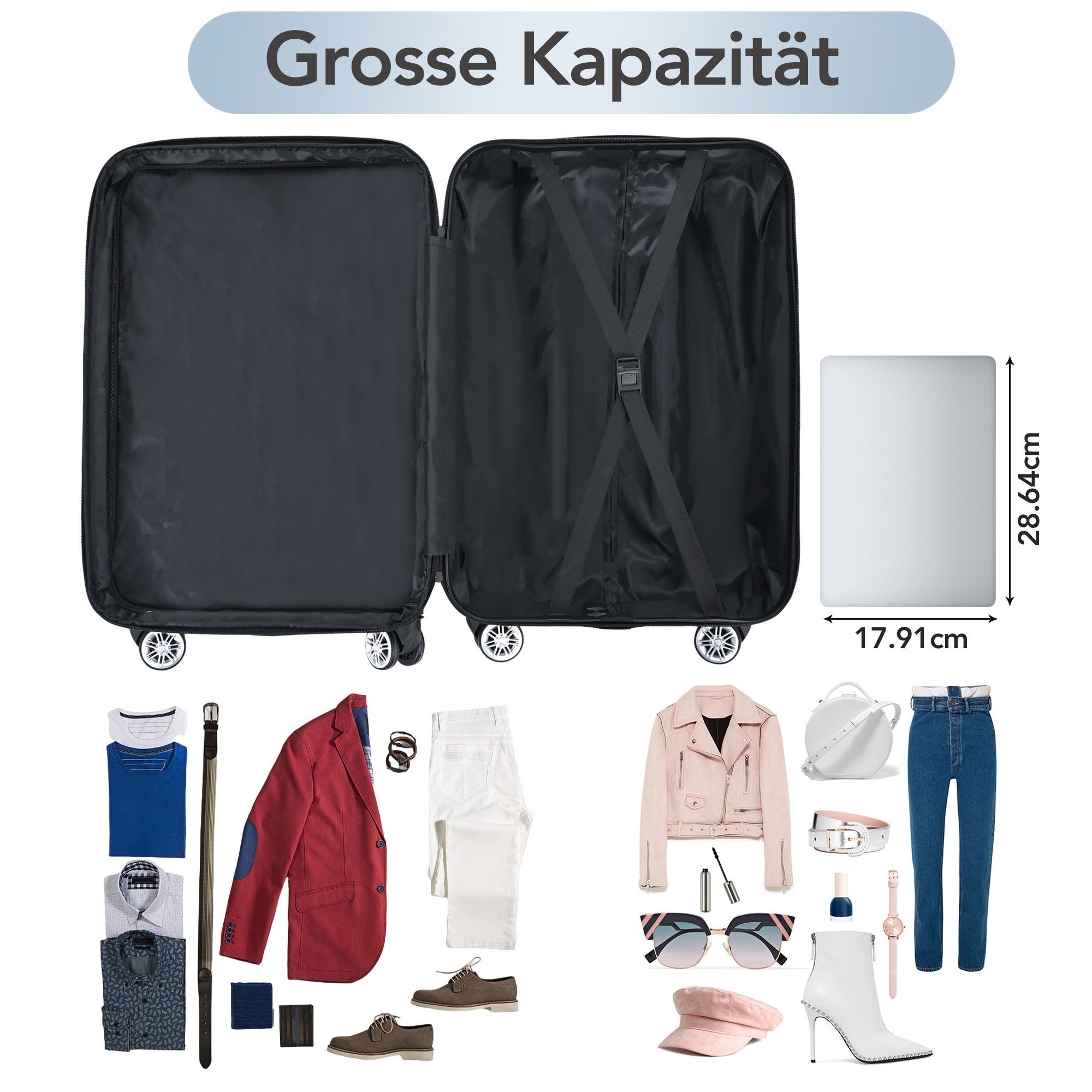 GLIESE Koffer Hartschalen-Handgepäck it TSA-Schloss Grau Sicherheit mehr für