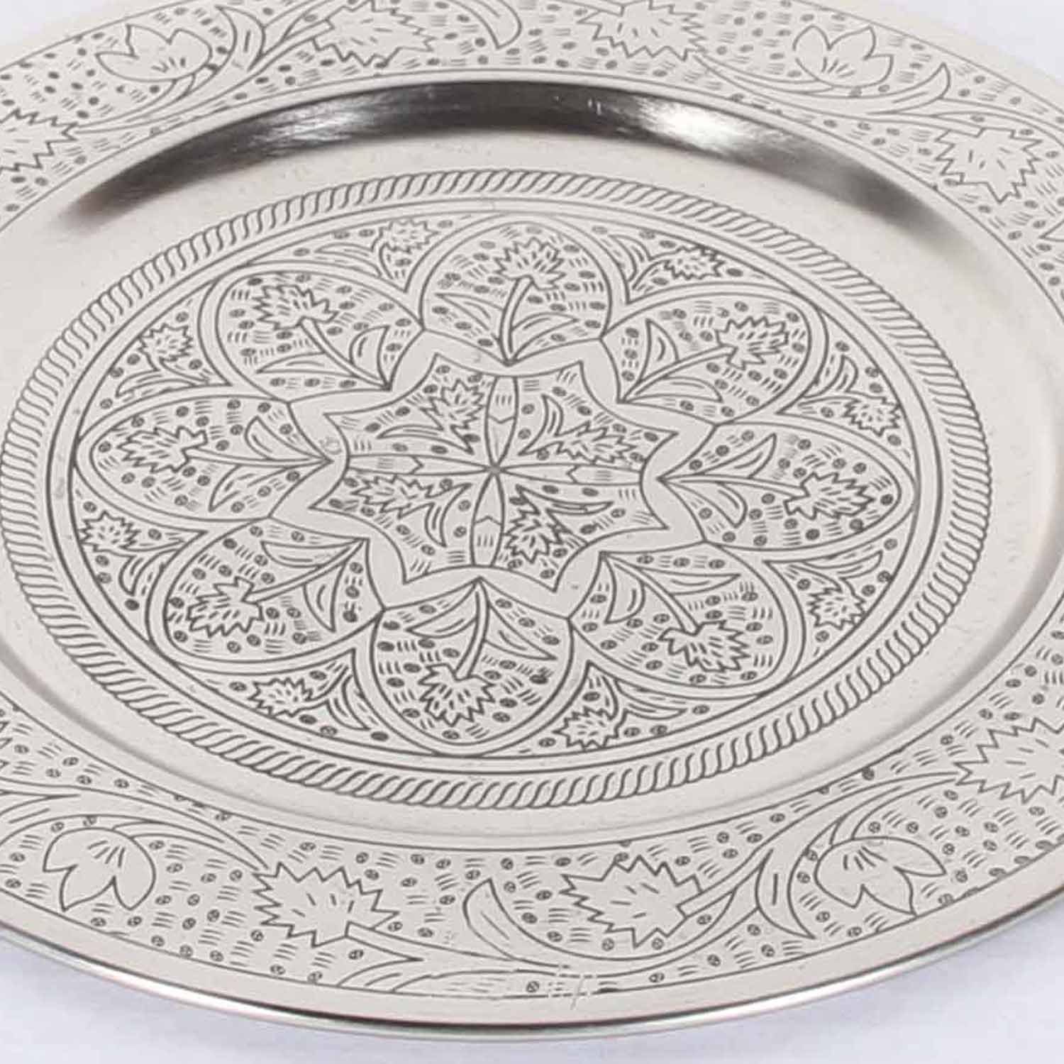 Casa Moro Tablett Marokkanisches Serviertablett Hoyam Silber aus Marrakesch, Metall, (Eid Mubarak, 1-tlg), Ramadan Teetablett Dekotablett