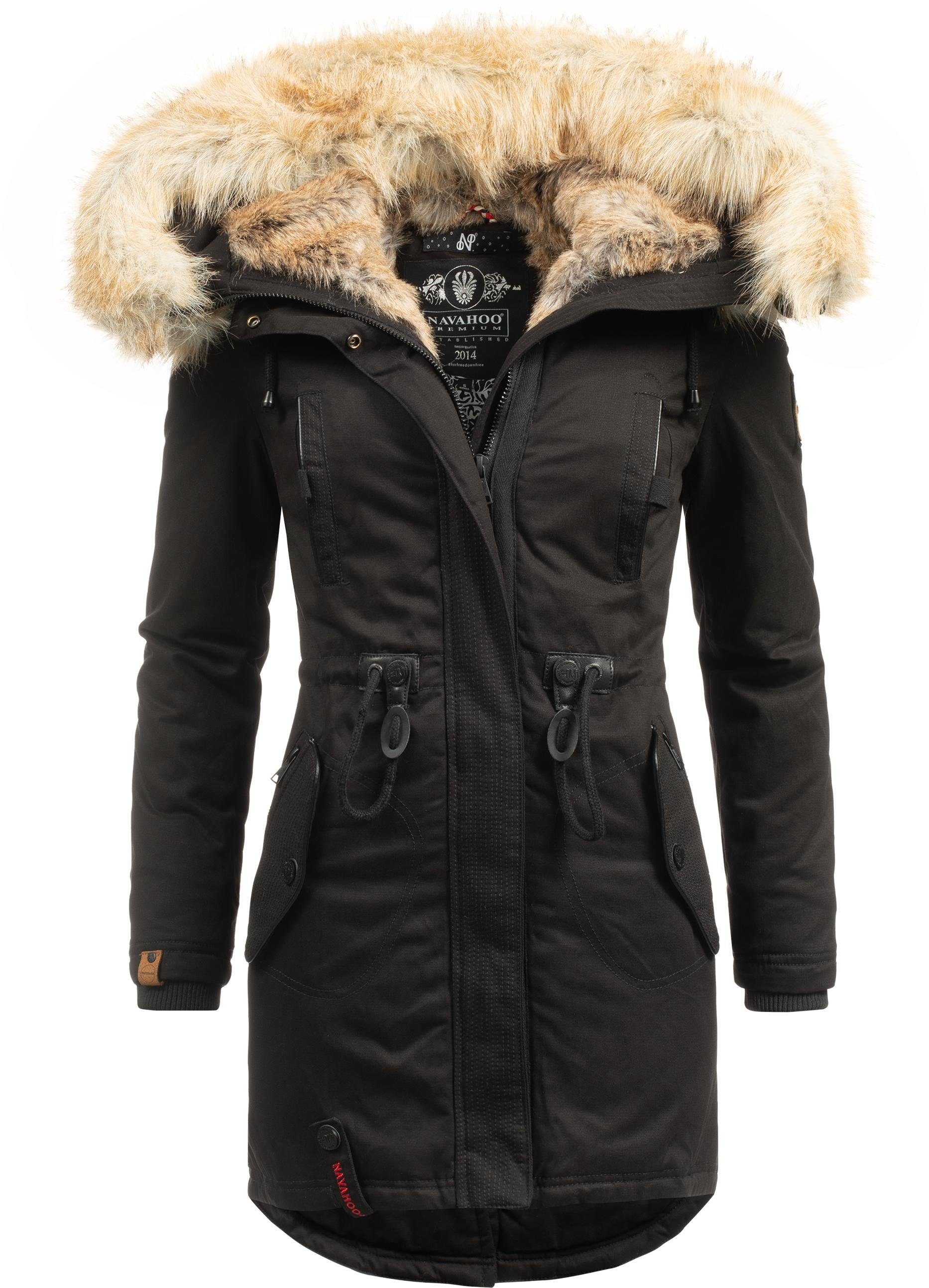 Navahoo Wintermantel Bombii stylischer Damen Winterparka mit Kunstfell-Kapuze