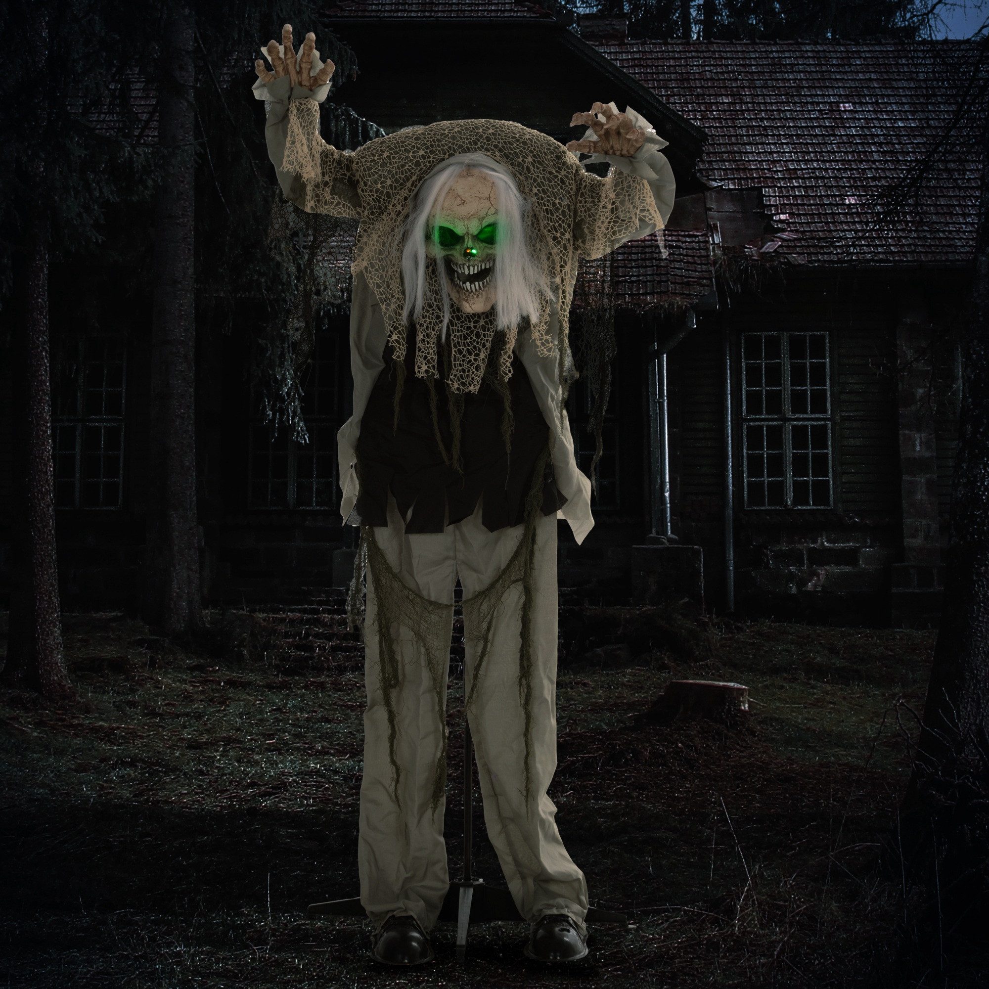 HOMCOM Dekofigur 160cm mit LED-Lichter, Haustür Deko mit verstellbare Arme (stehendes Skelett, 1 St., Halloween-Dekoration), in Lebensgröße für Party
