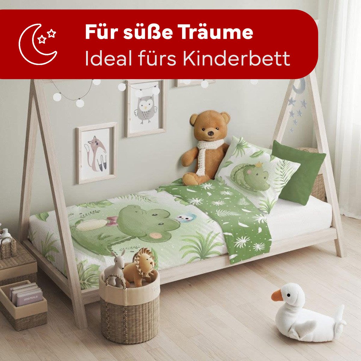 texpot Bettwäsche Kinderbettwäsche Krokodil bedruckt Garnitur, 2 teilig