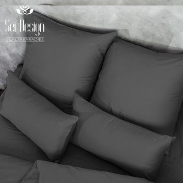 Bettwäsche aus 100% Mako-Satin Baumwolle Dark-Grey, SEI Design, Mako Satin, 1 teilig, gesticktes Logo