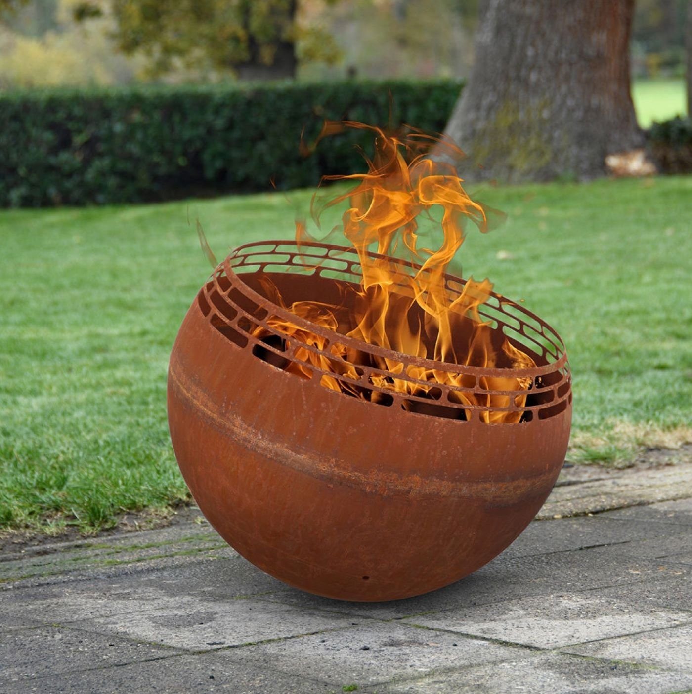esschert design Feuerschale Feuer Ball rostig 58cm Korb Stelle Schale Terrassen Ofen Metall Laser, (Feuerball)