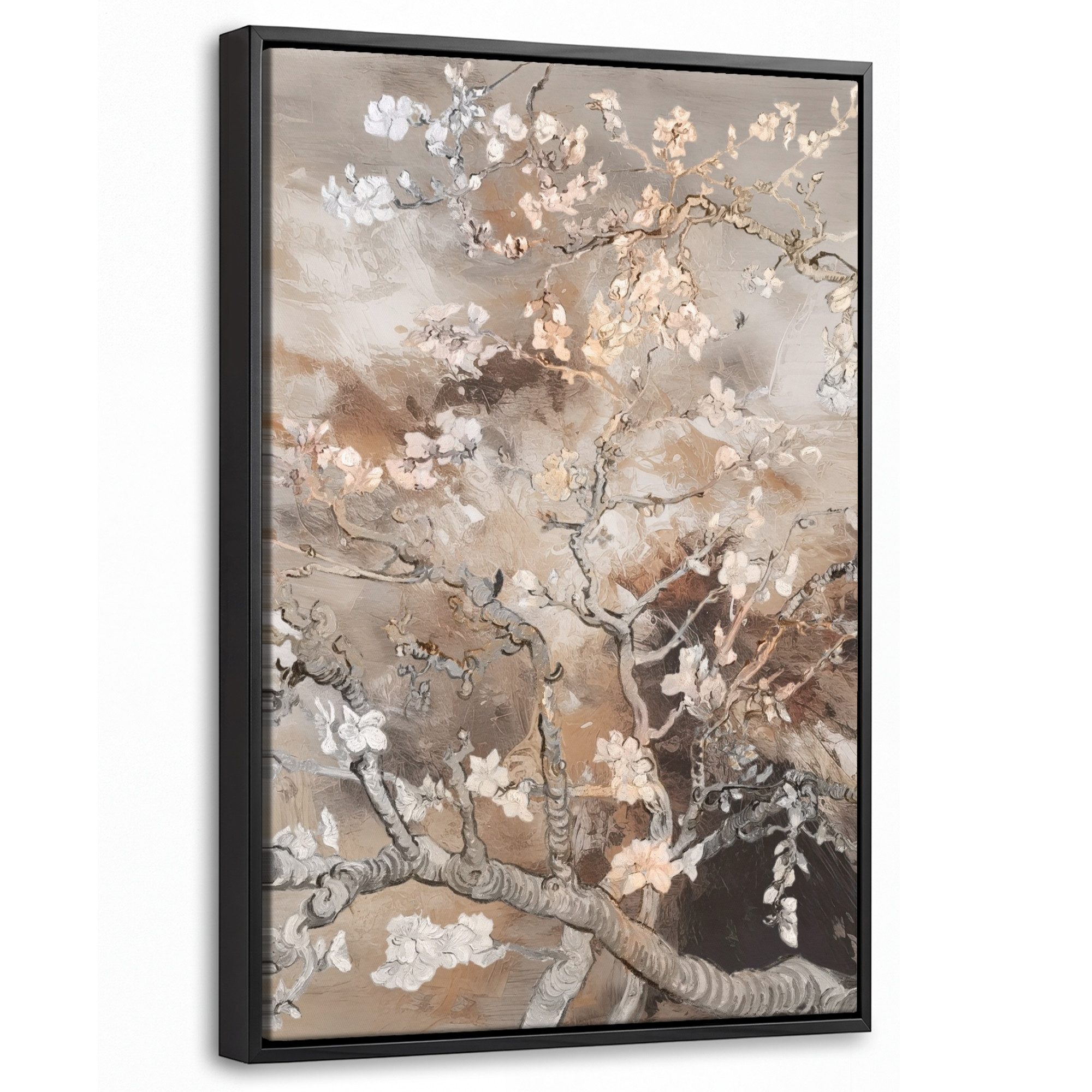 OneMillionCanvasses® Leinwandbild mit Rahmen - Mandelblüte - Kunst - Van Gogh - Beige - Abstrakt, Fotodruck (1 St), Deko für Wohnzimmer Schlafzimmer Küche 20x30cm