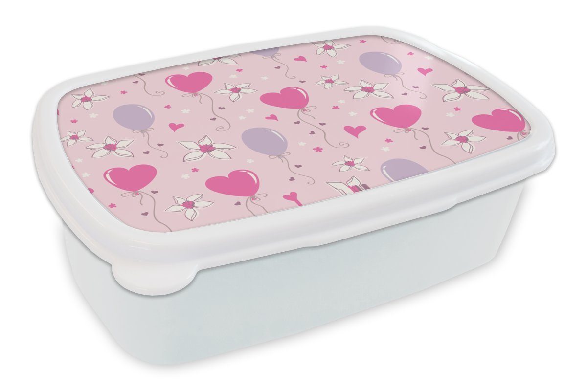 MuchoWow Lunchbox Ballon - Muster - Rosa, Kunststoff, (2-tlg), Brotbox für Kinder und Erwachsene, Brotdose, für Jungs und Mädchen weiß