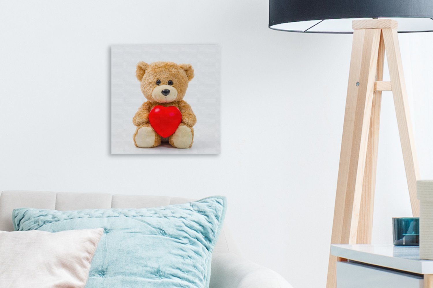 Wohnzimmer zum Schlafzimmer Bilder St), Leinwandbild OneMillionCanvasses® Ein (1 Valentinstag, für Teddybär Leinwand